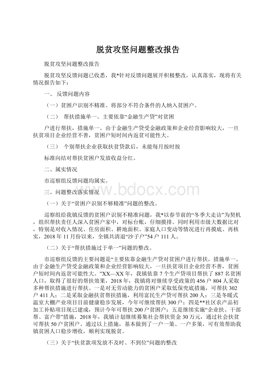 脱贫攻坚问题整改报告Word格式文档下载.docx