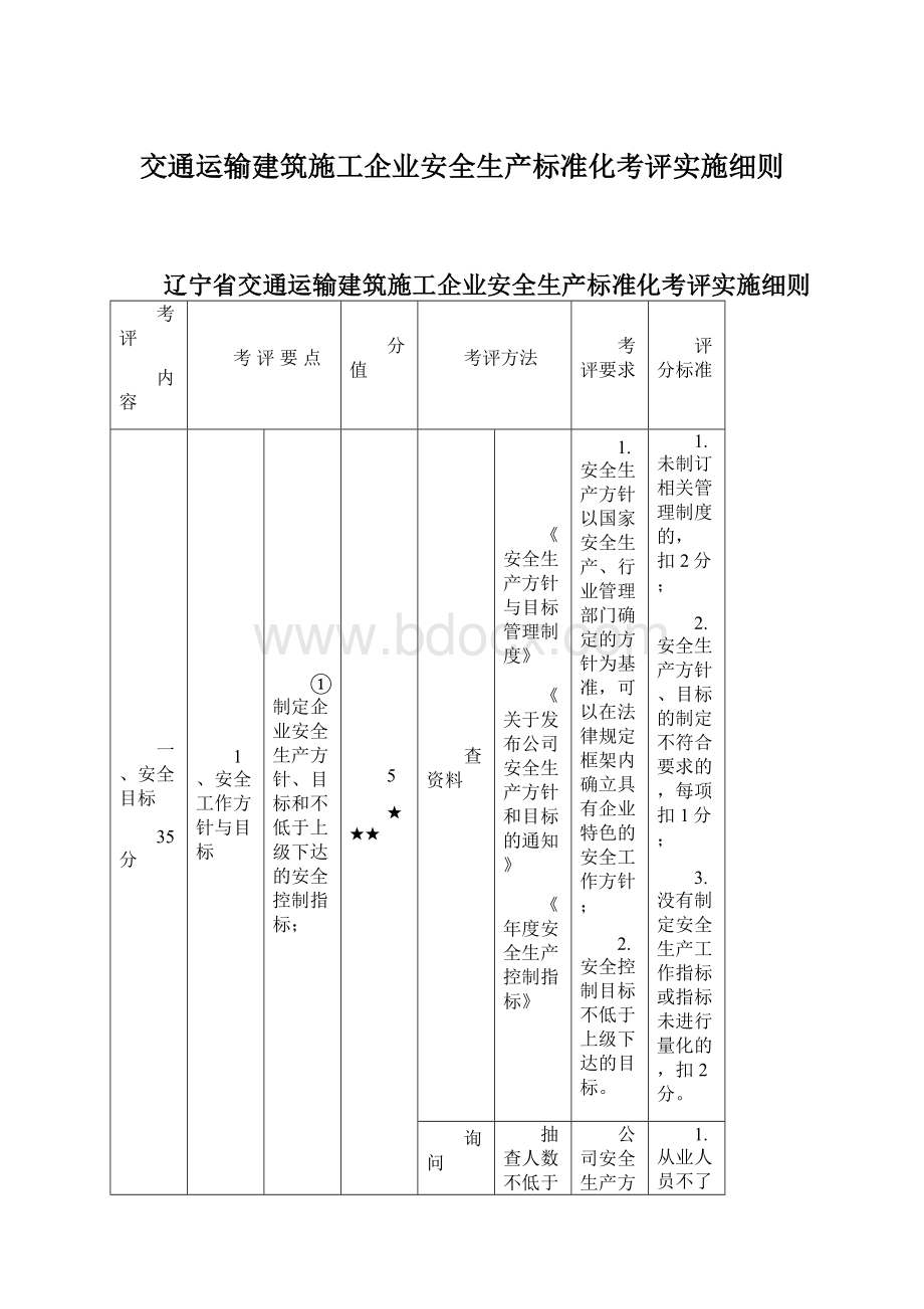 交通运输建筑施工企业安全生产标准化考评实施细则Word文件下载.docx