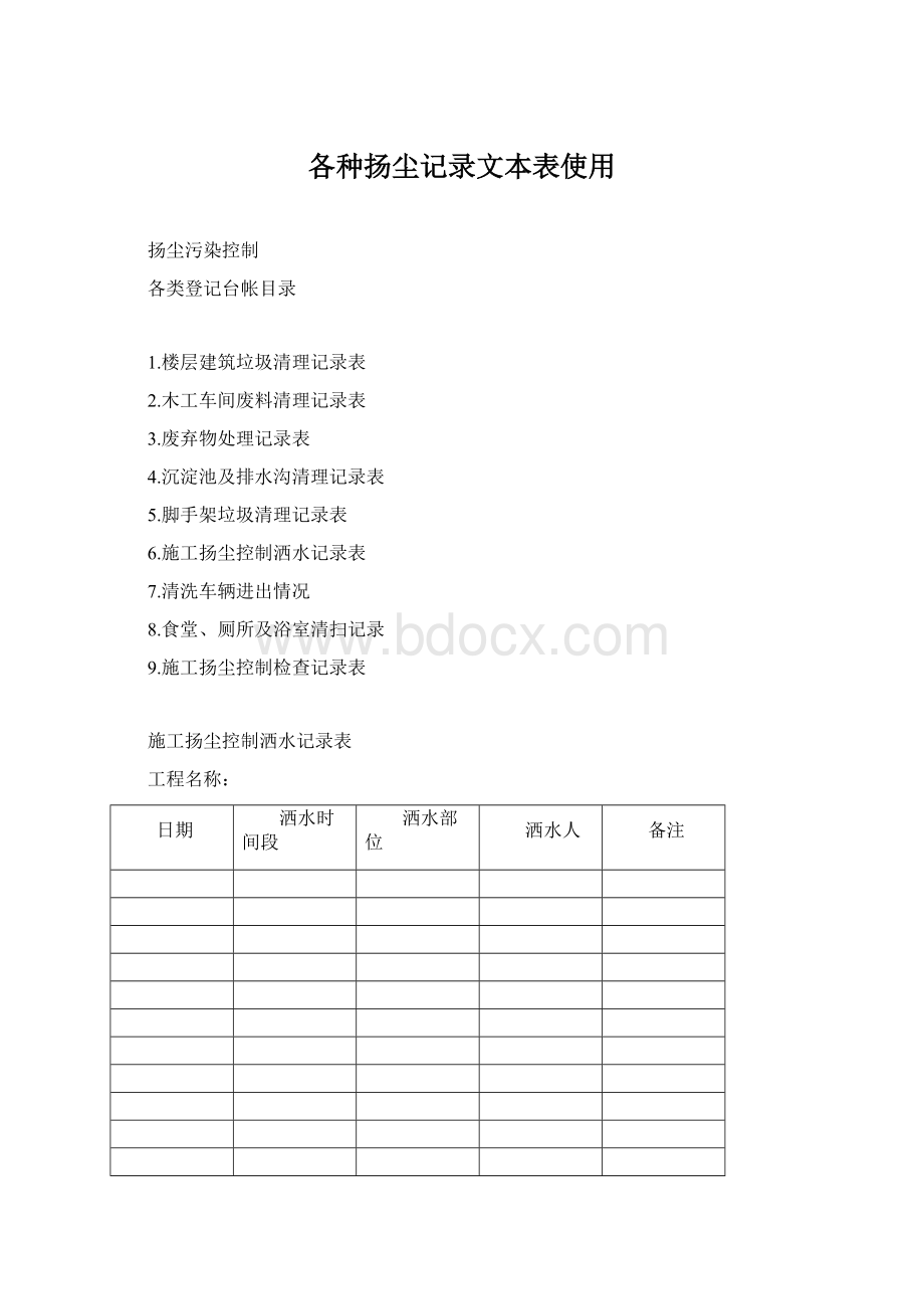 各种扬尘记录文本表使用Word文档格式.docx_第1页