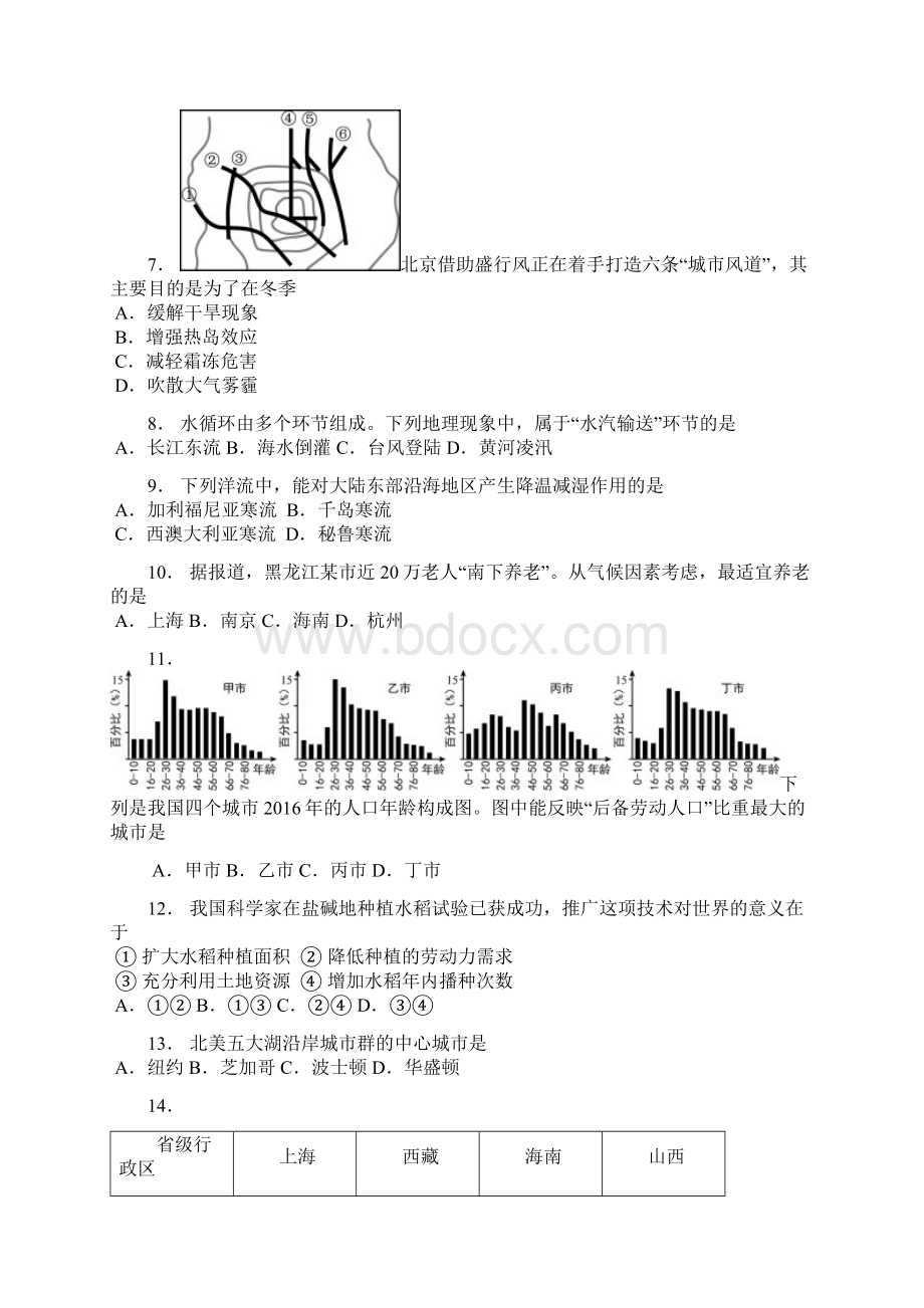 上海学业水平等级性考试地理卷有答案版Word下载.docx_第2页