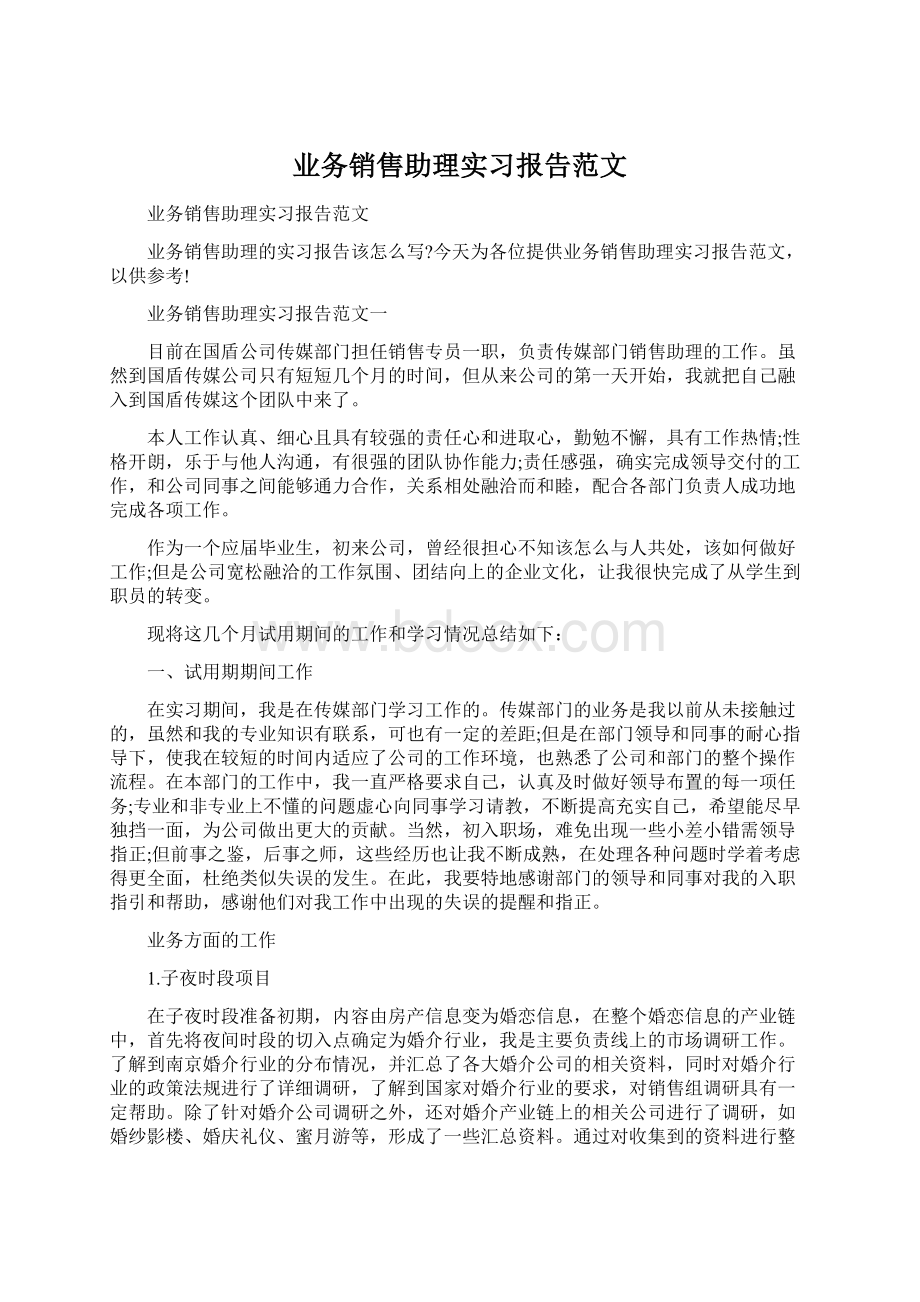 业务销售助理实习报告范文Word文档格式.docx