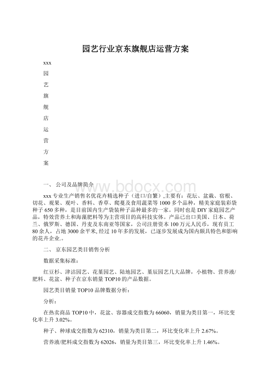 园艺行业京东旗舰店运营方案Word下载.docx_第1页