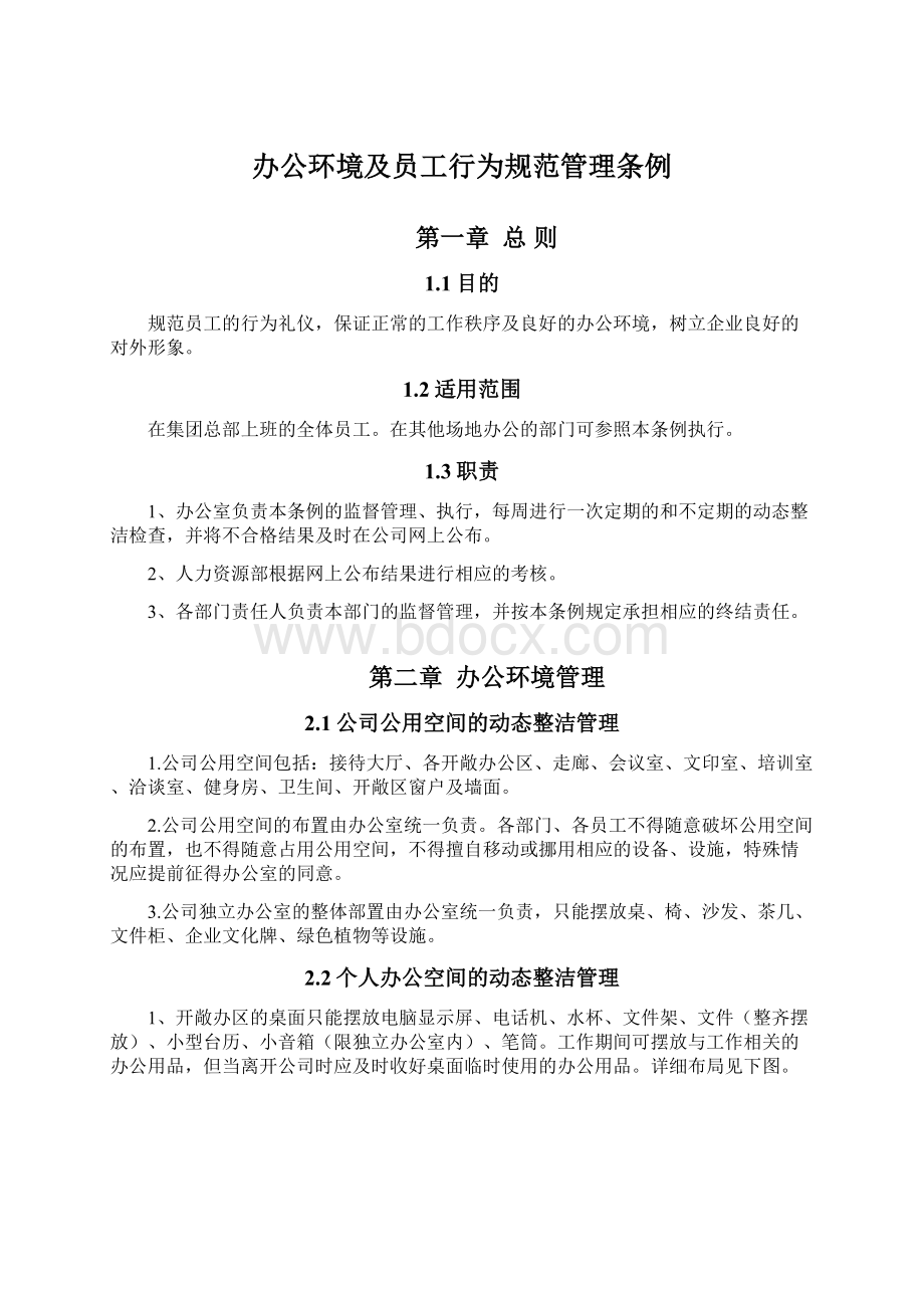 办公环境及员工行为规范管理条例.docx