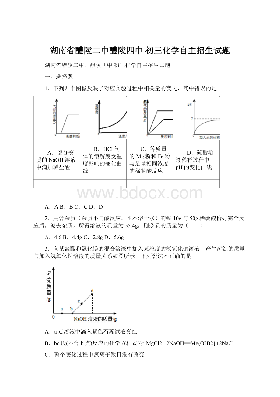 湖南省醴陵二中醴陵四中 初三化学自主招生试题Word文件下载.docx