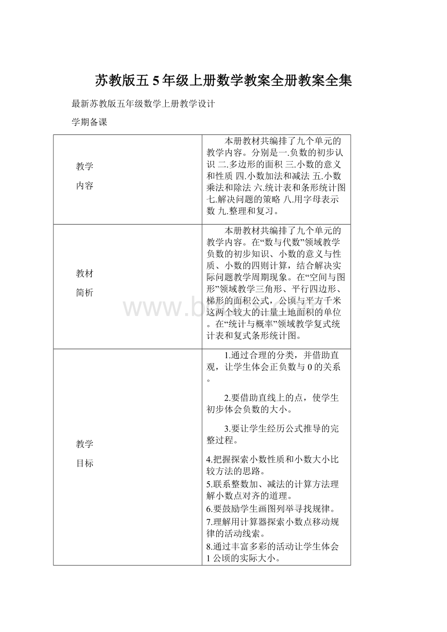 苏教版五5年级上册数学教案全册教案全集Word格式文档下载.docx_第1页