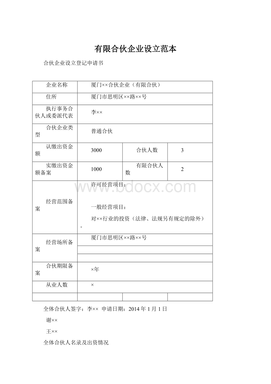 有限合伙企业设立范本.docx_第1页