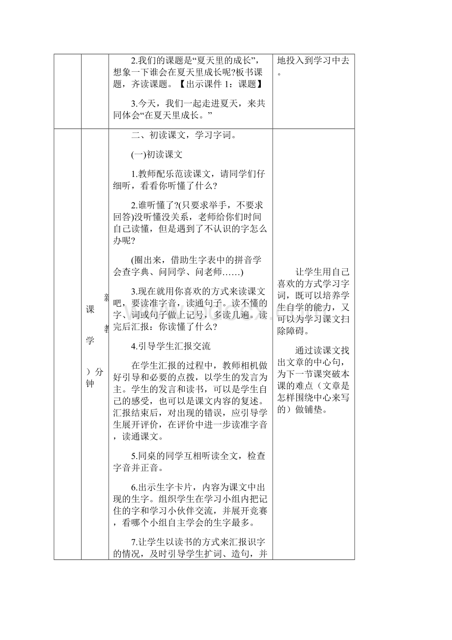 部编版教材六年级上册《夏天里的成长》教案设计Word格式文档下载.docx_第2页