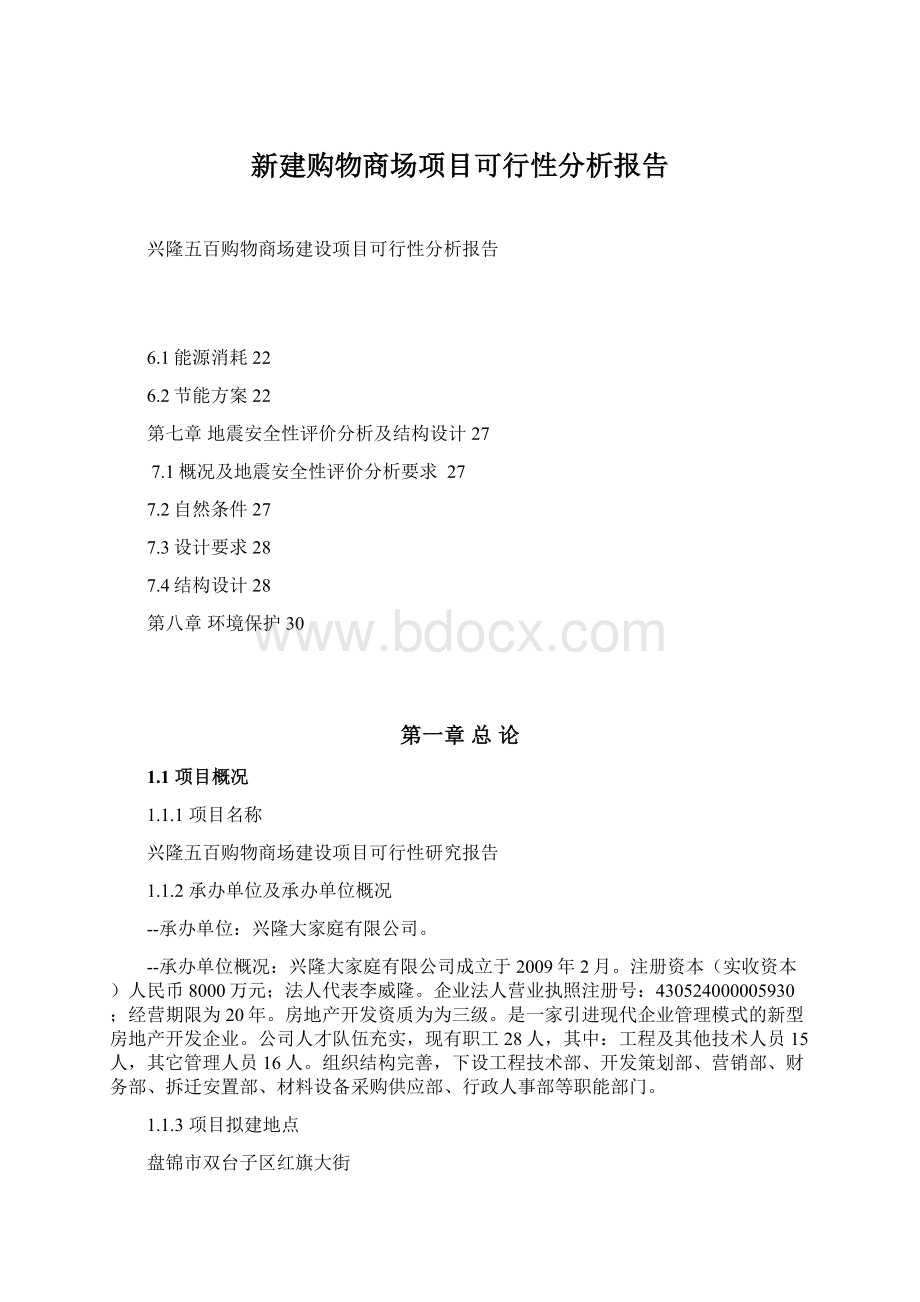 新建购物商场项目可行性分析报告.docx_第1页