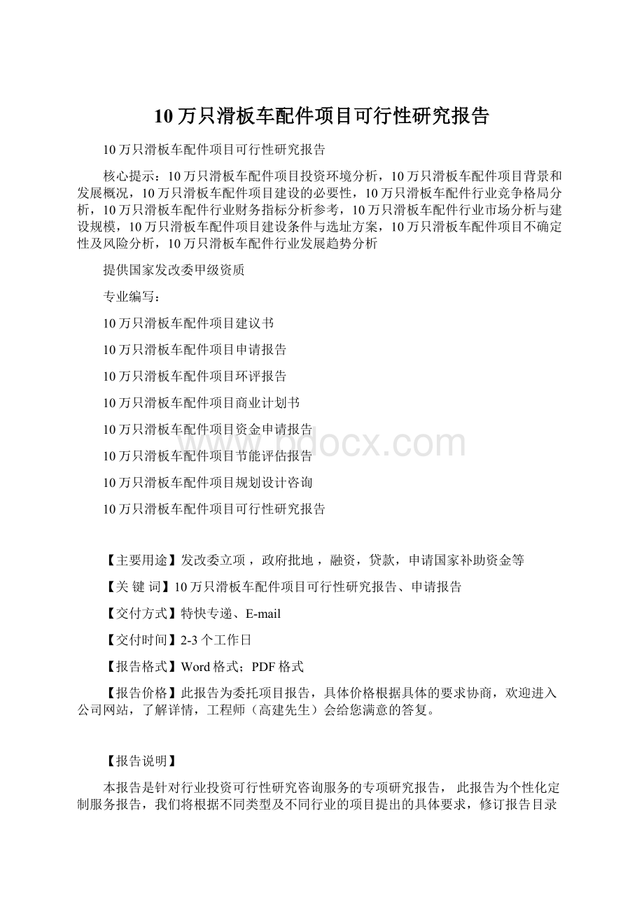 10万只滑板车配件项目可行性研究报告.docx_第1页