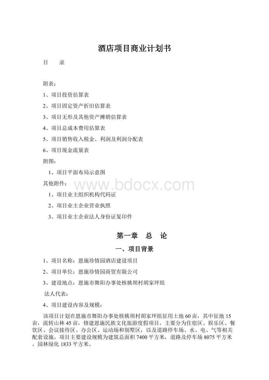 酒店项目商业计划书Word文档格式.docx_第1页