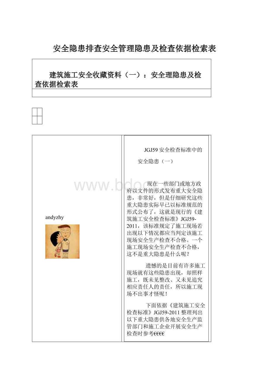 安全隐患排查安全管理隐患及检查依据检索表.docx_第1页