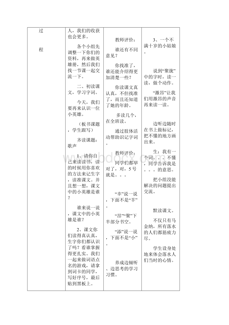 北师大版实验教材第四册《歌声》表格式教案Word格式.docx_第2页