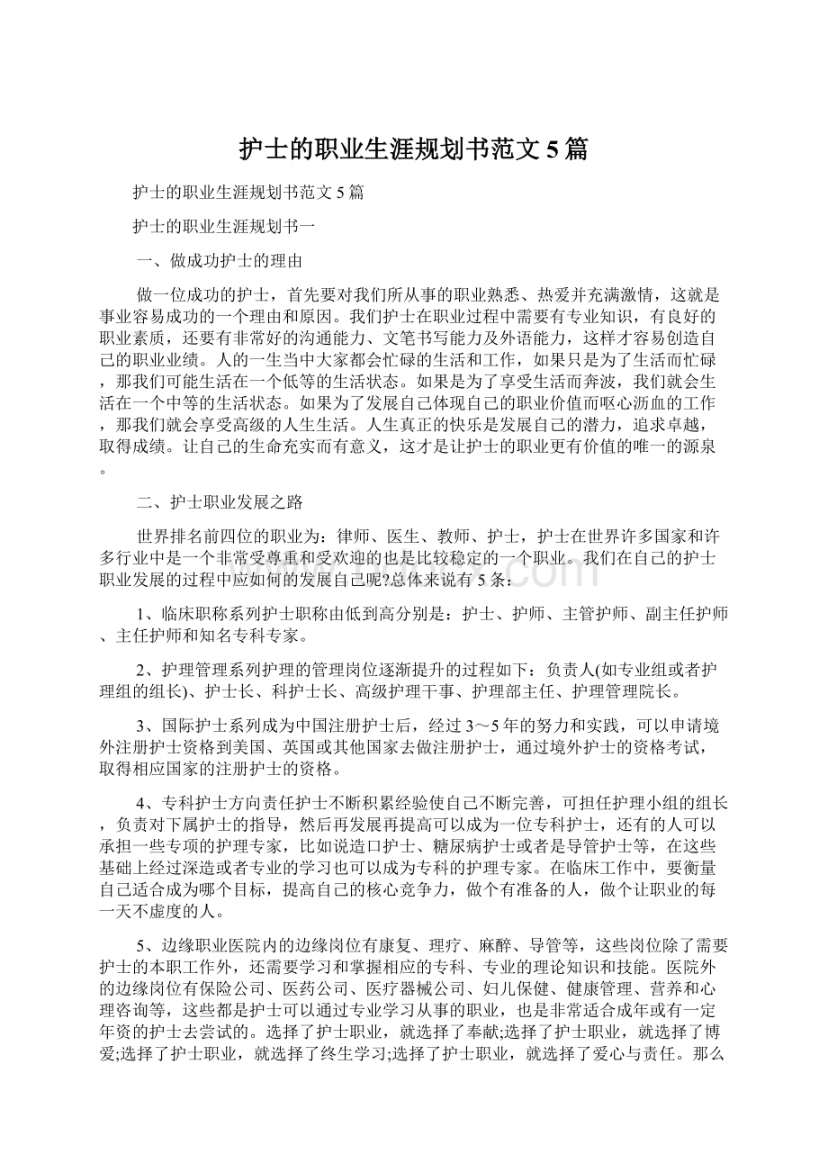 护士的职业生涯规划书范文5篇文档格式.docx