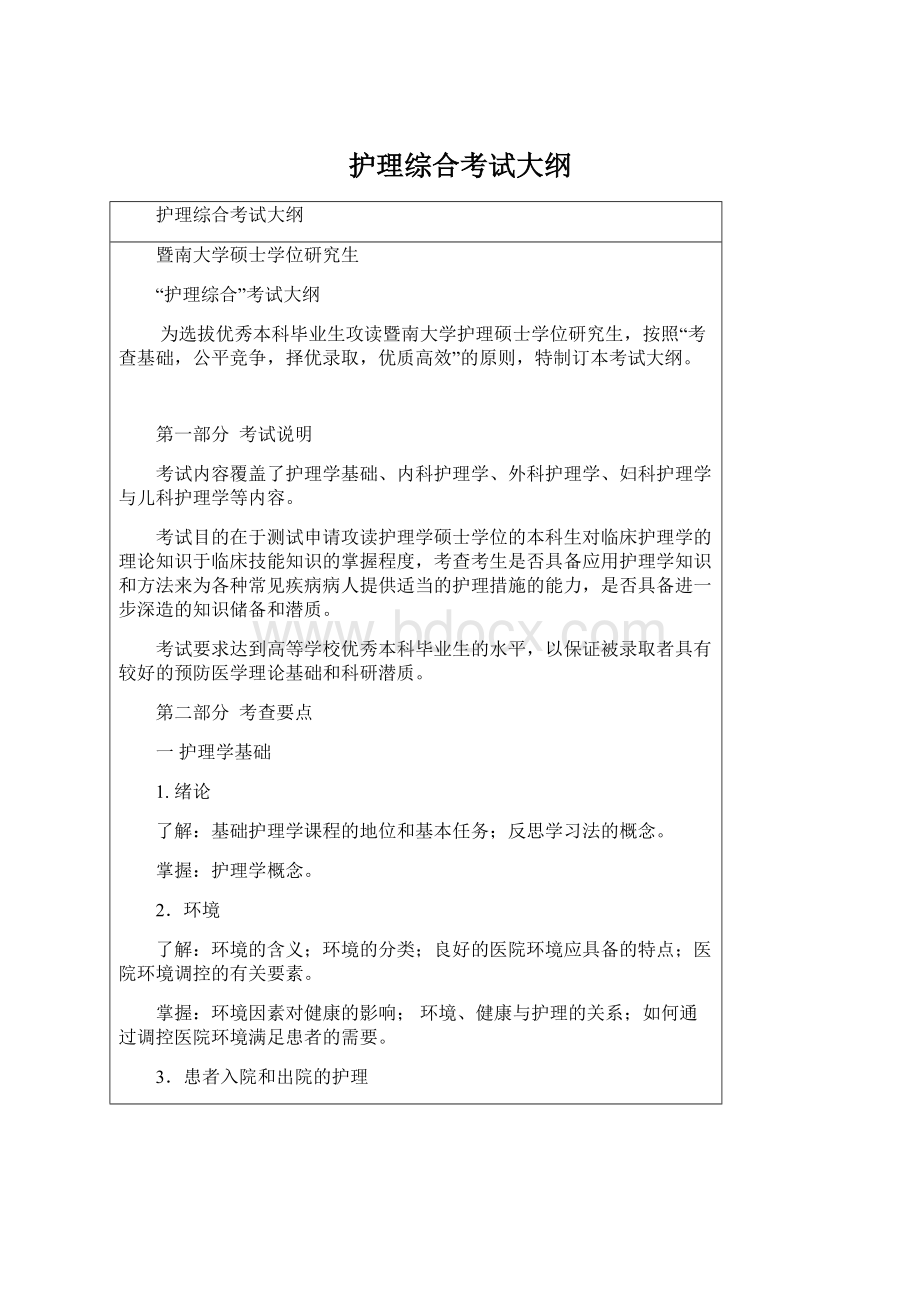 护理综合考试大纲.docx