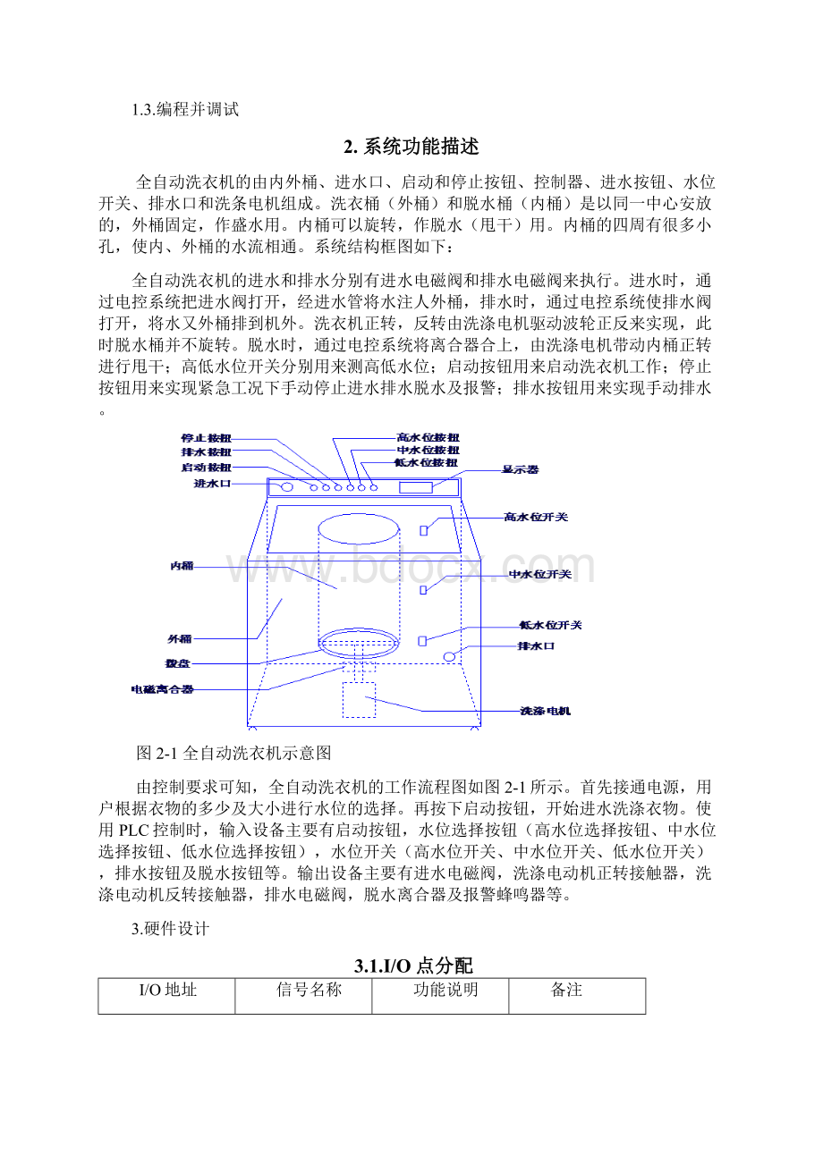 全自动洗衣机梯形图控制程序的设计与调试 课程设计报告讲解文档格式.docx_第3页