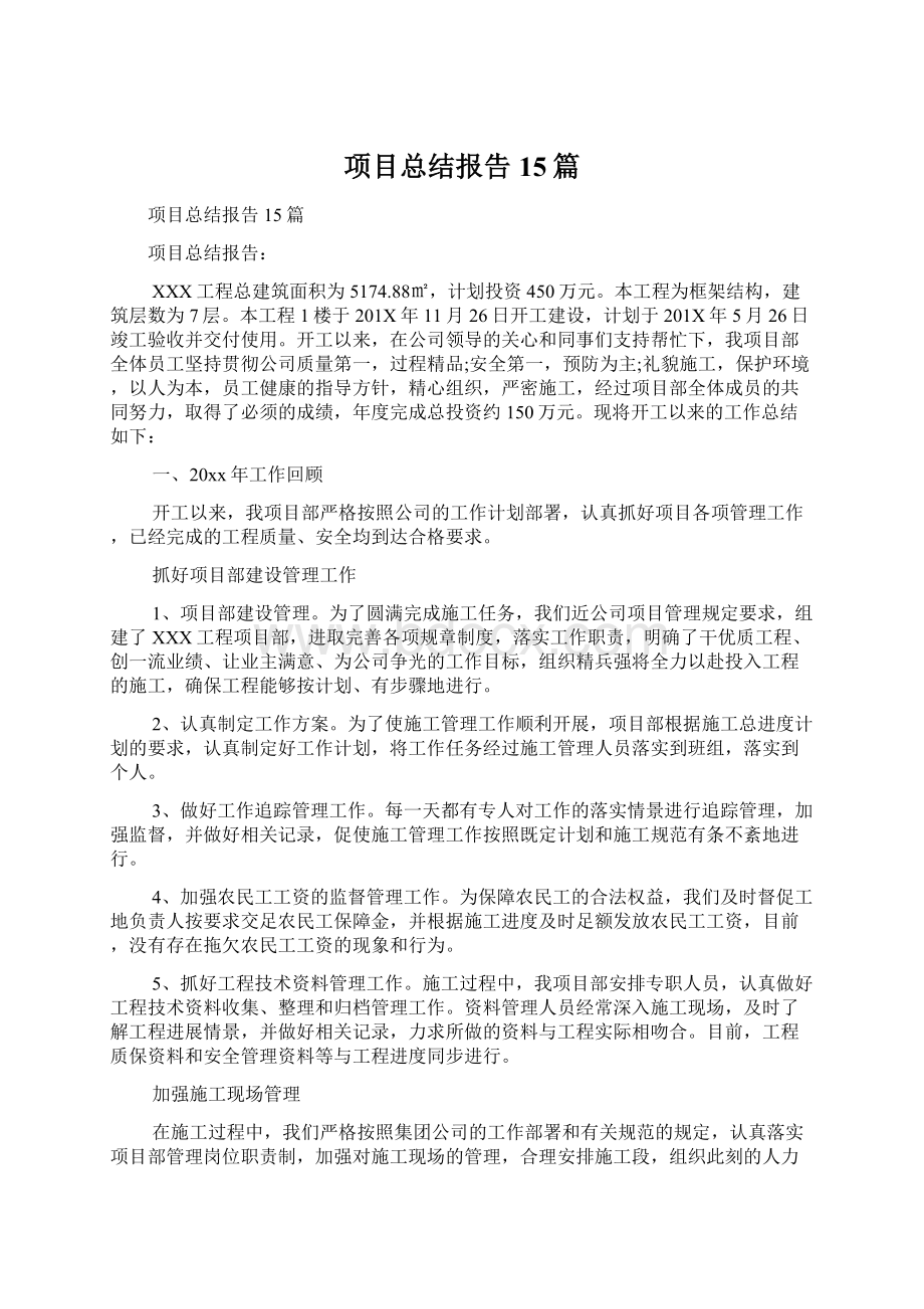 项目总结报告15篇.docx