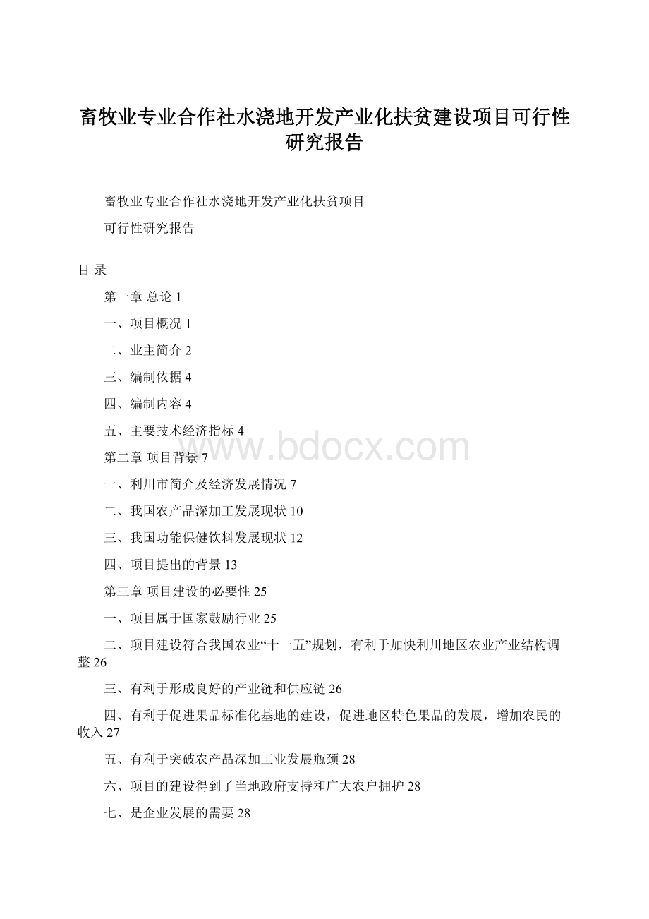 畜牧业专业合作社水浇地开发产业化扶贫建设项目可行性研究报告文档格式.docx