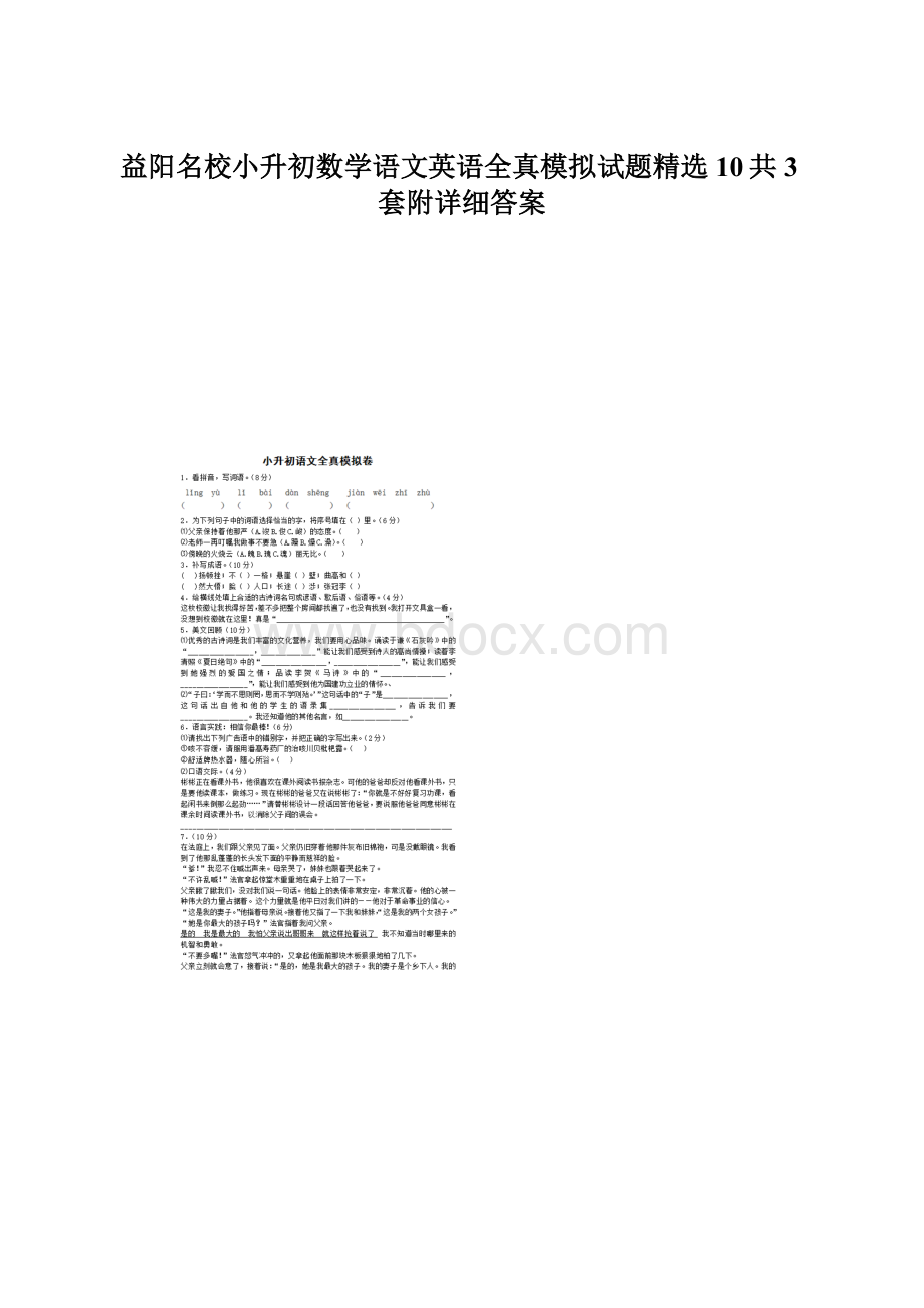 益阳名校小升初数学语文英语全真模拟试题精选10共3套附详细答案Word格式文档下载.docx