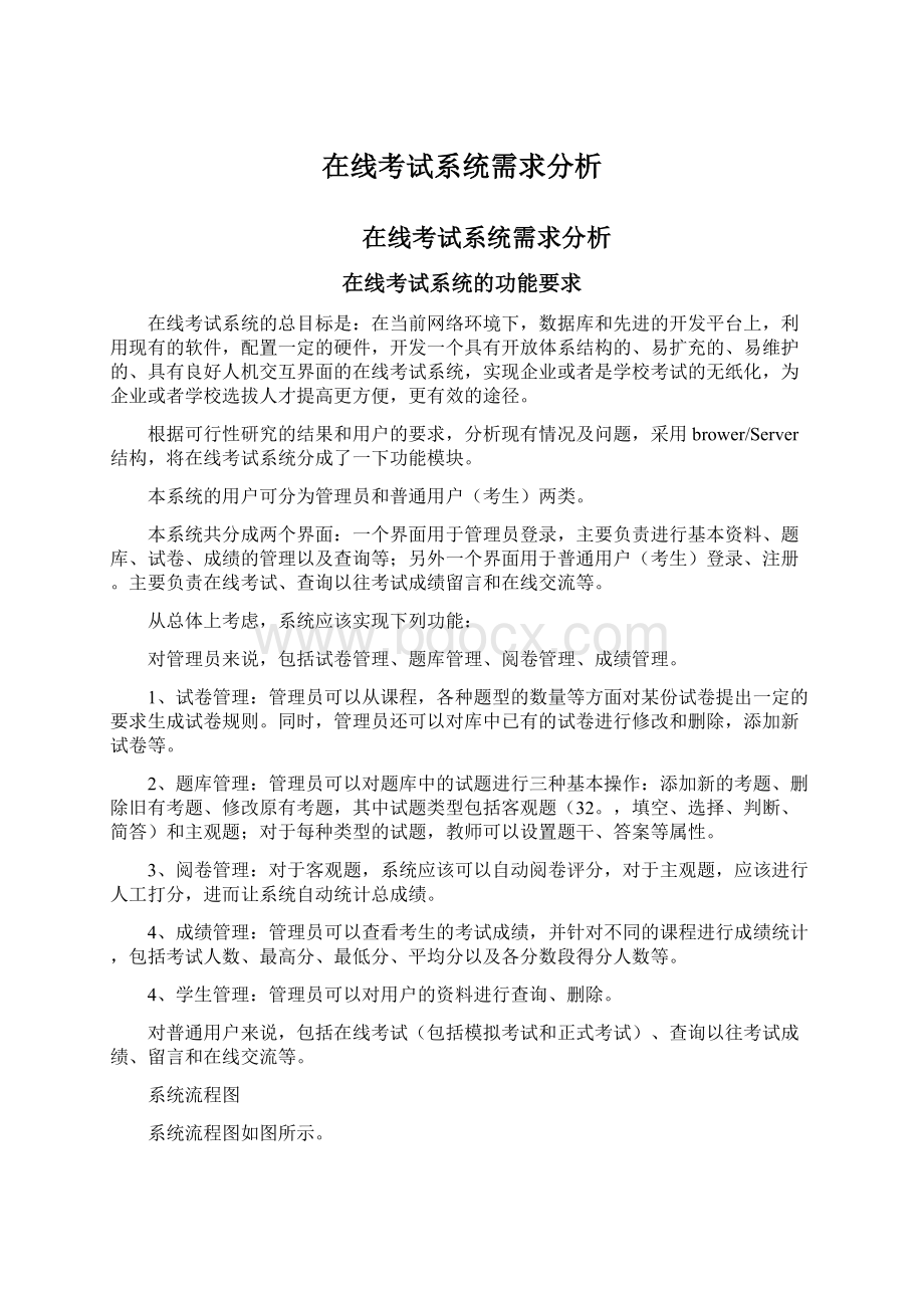 在线考试系统需求分析Word文件下载.docx