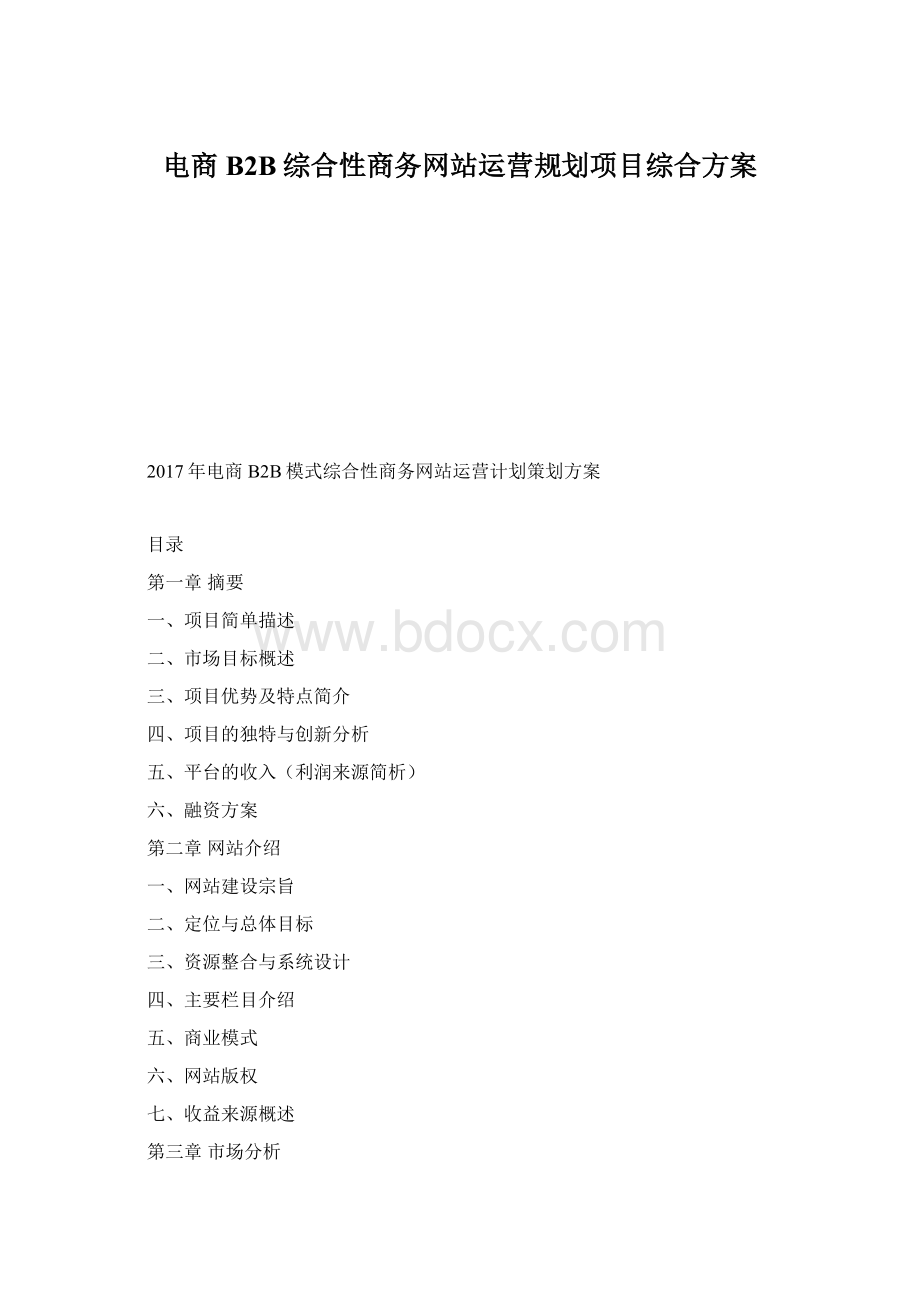 电商B2B综合性商务网站运营规划项目综合方案Word格式文档下载.docx_第1页