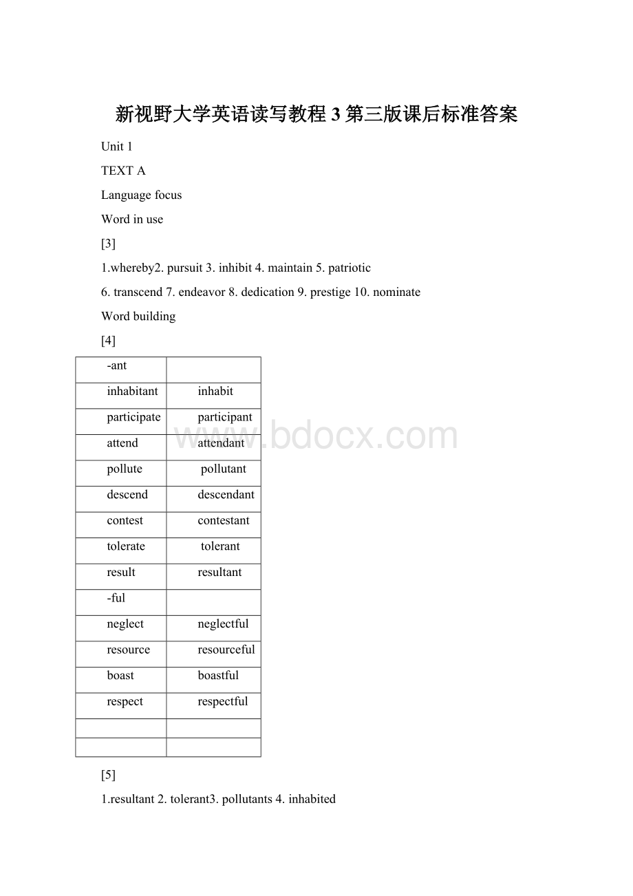 新视野大学英语读写教程3第三版课后标准答案Word格式文档下载.docx_第1页