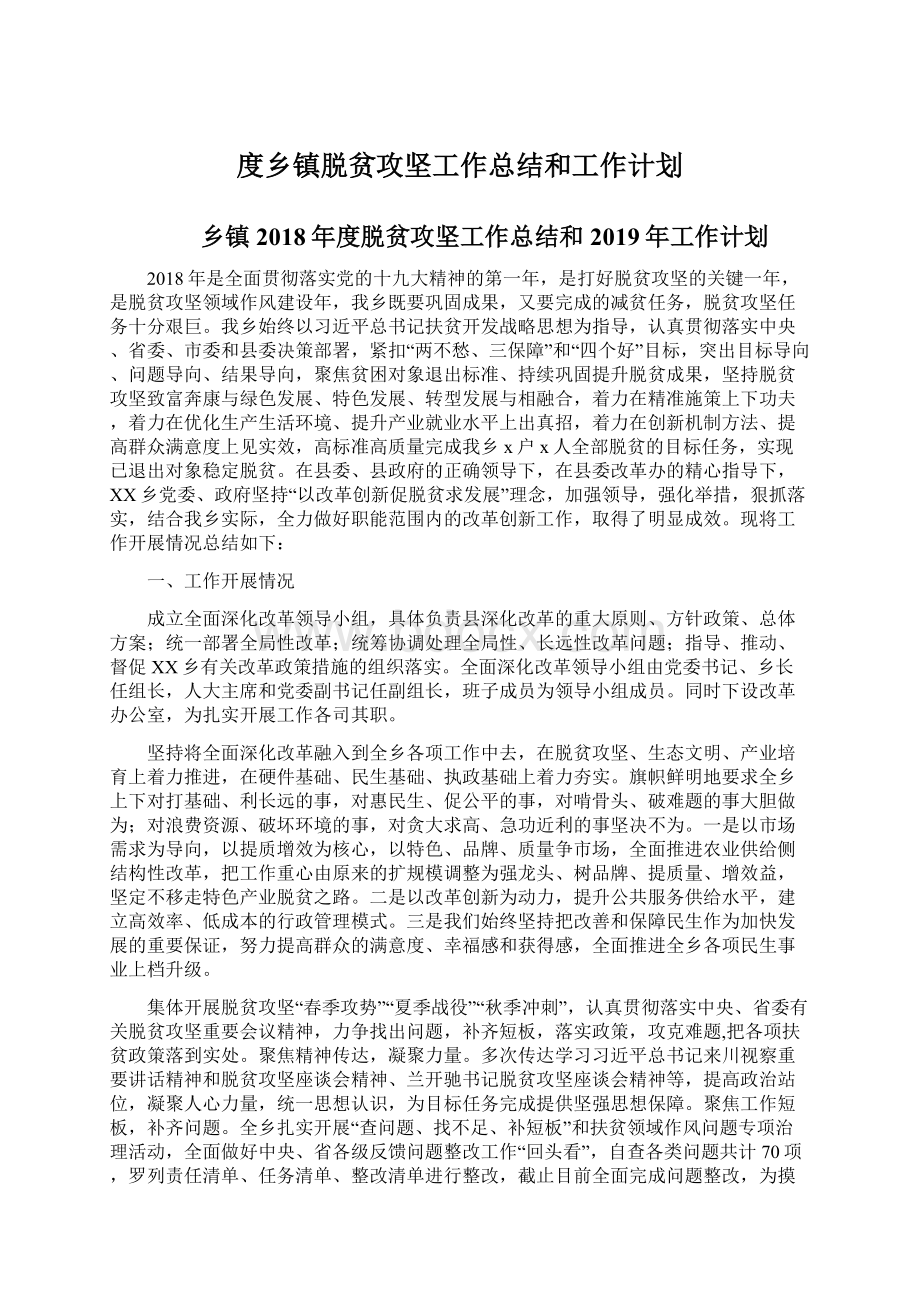 度乡镇脱贫攻坚工作总结和工作计划.docx