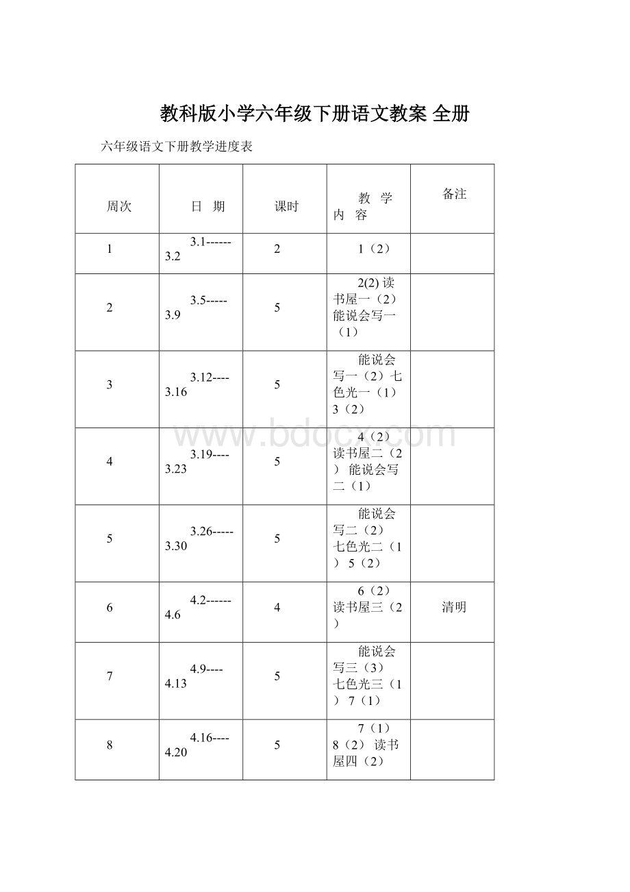 教科版小学六年级下册语文教案 全册.docx