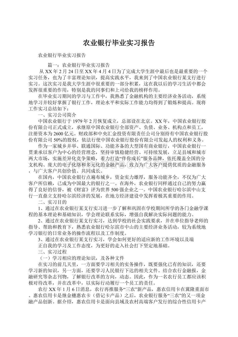 农业银行毕业实习报告Word文档格式.docx_第1页