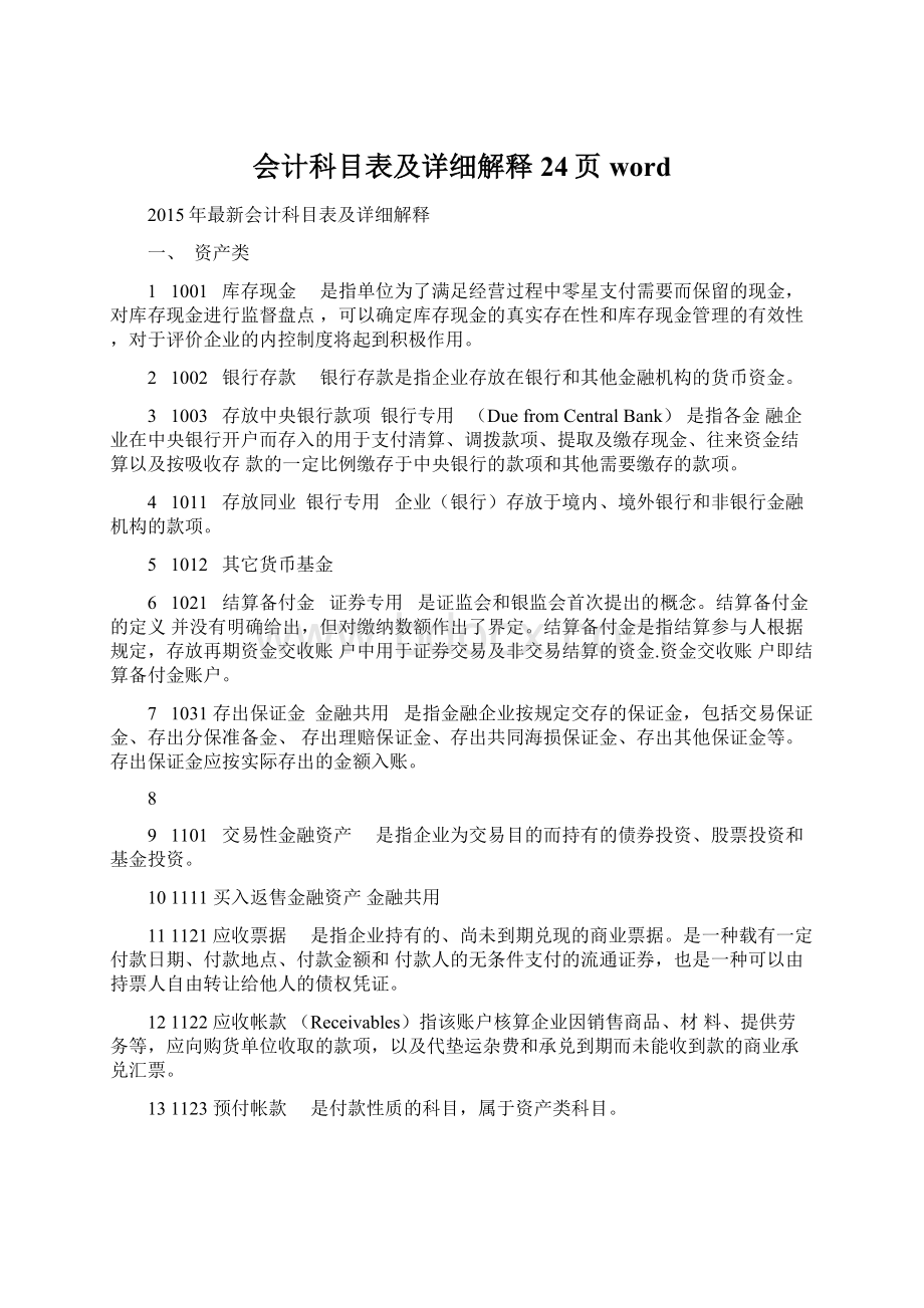 会计科目表及详细解释24页wordWord文档下载推荐.docx_第1页