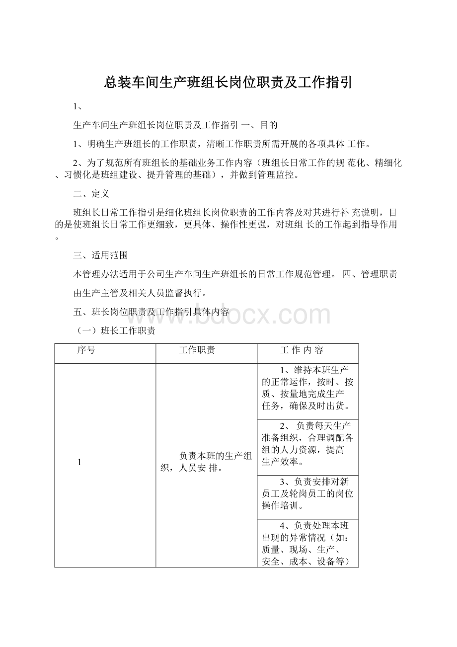 总装车间生产班组长岗位职责及工作指引文档格式.docx_第1页