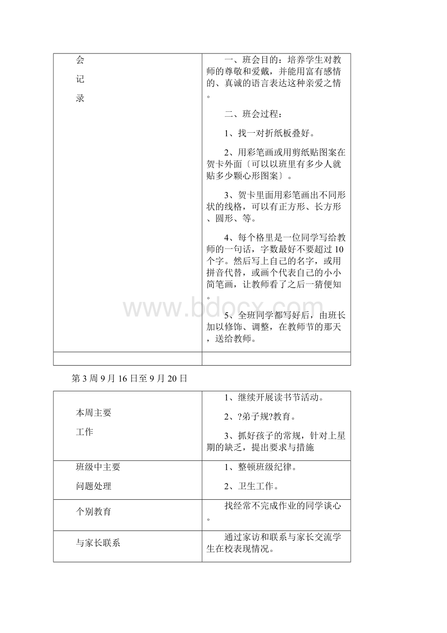 小学二年级三班班级工作每周记录文档格式.docx_第3页