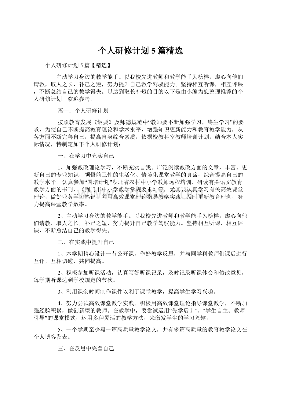 个人研修计划5篇精选.docx