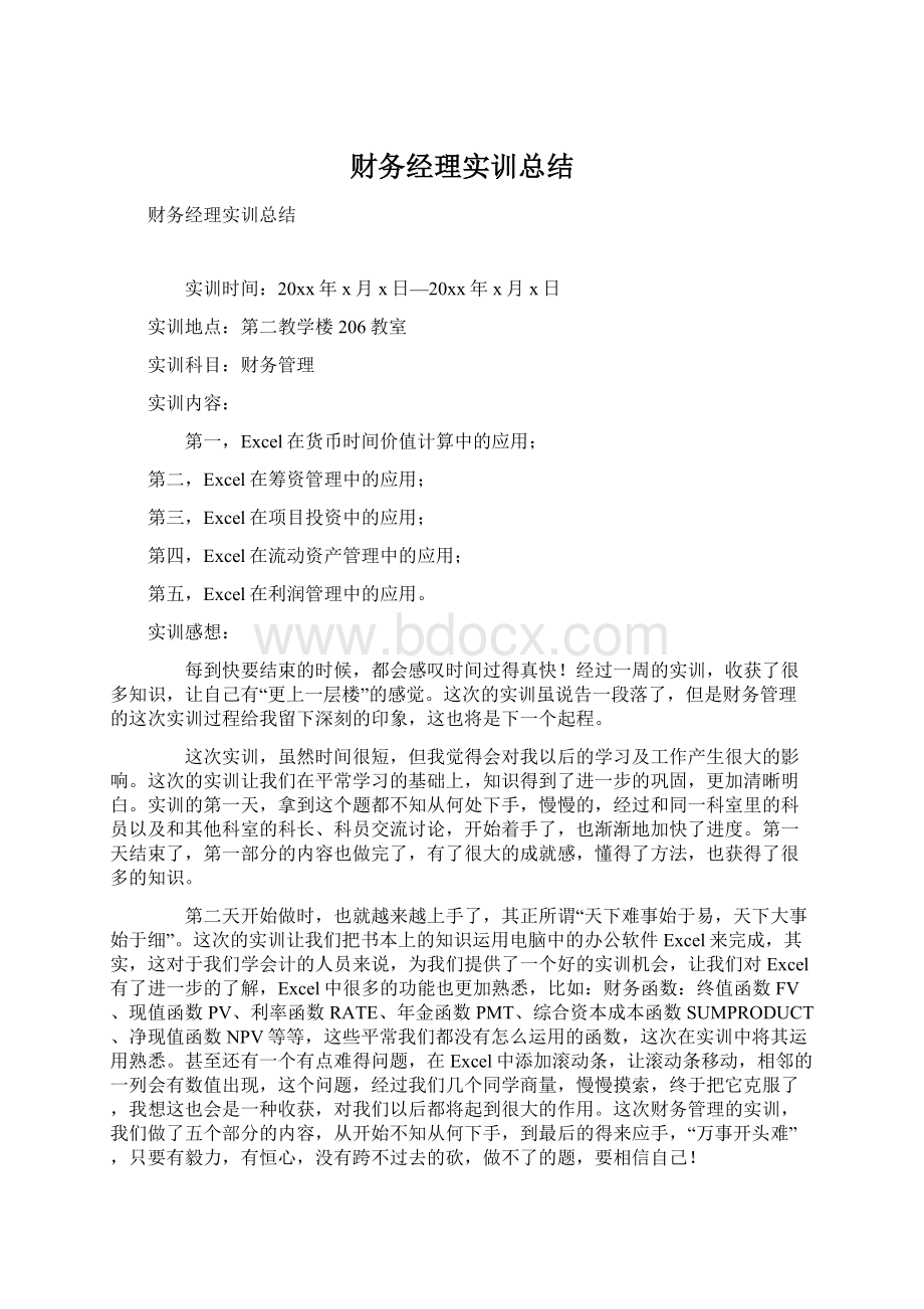 财务经理实训总结Word格式文档下载.docx