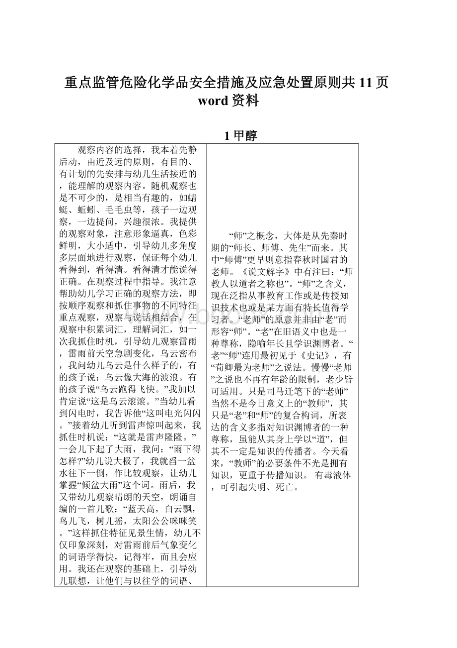 重点监管危险化学品安全措施及应急处置原则共11页word资料.docx_第1页