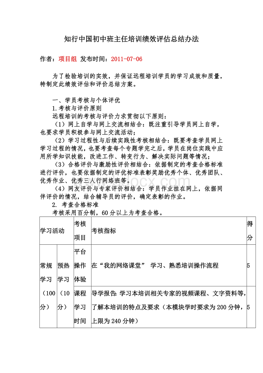 知行中国初中班主任培训绩效评估总结办法.doc_第1页