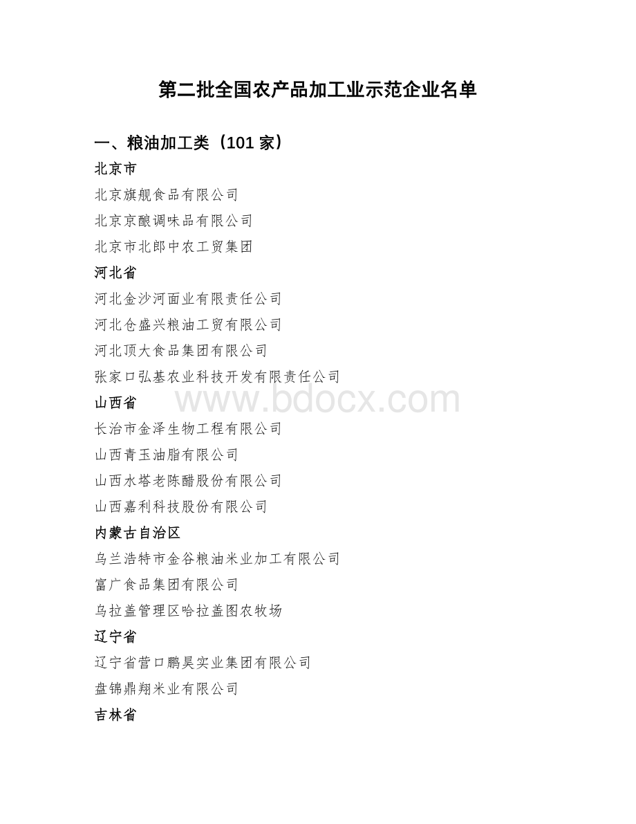 第二批全国农产品加工业示范企业名单_精品文档.doc_第1页