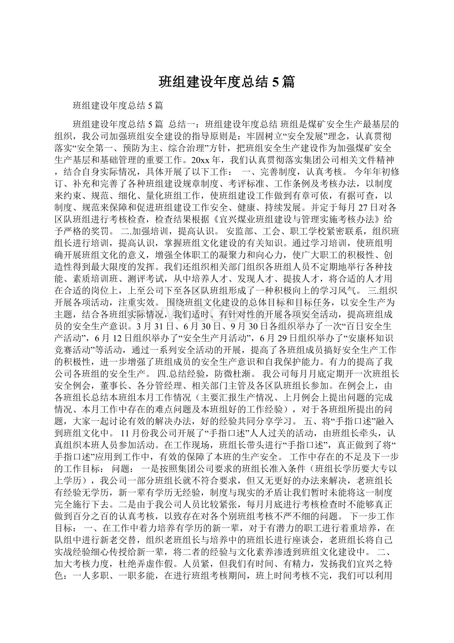 班组建设年度总结5篇文档格式.docx_第1页