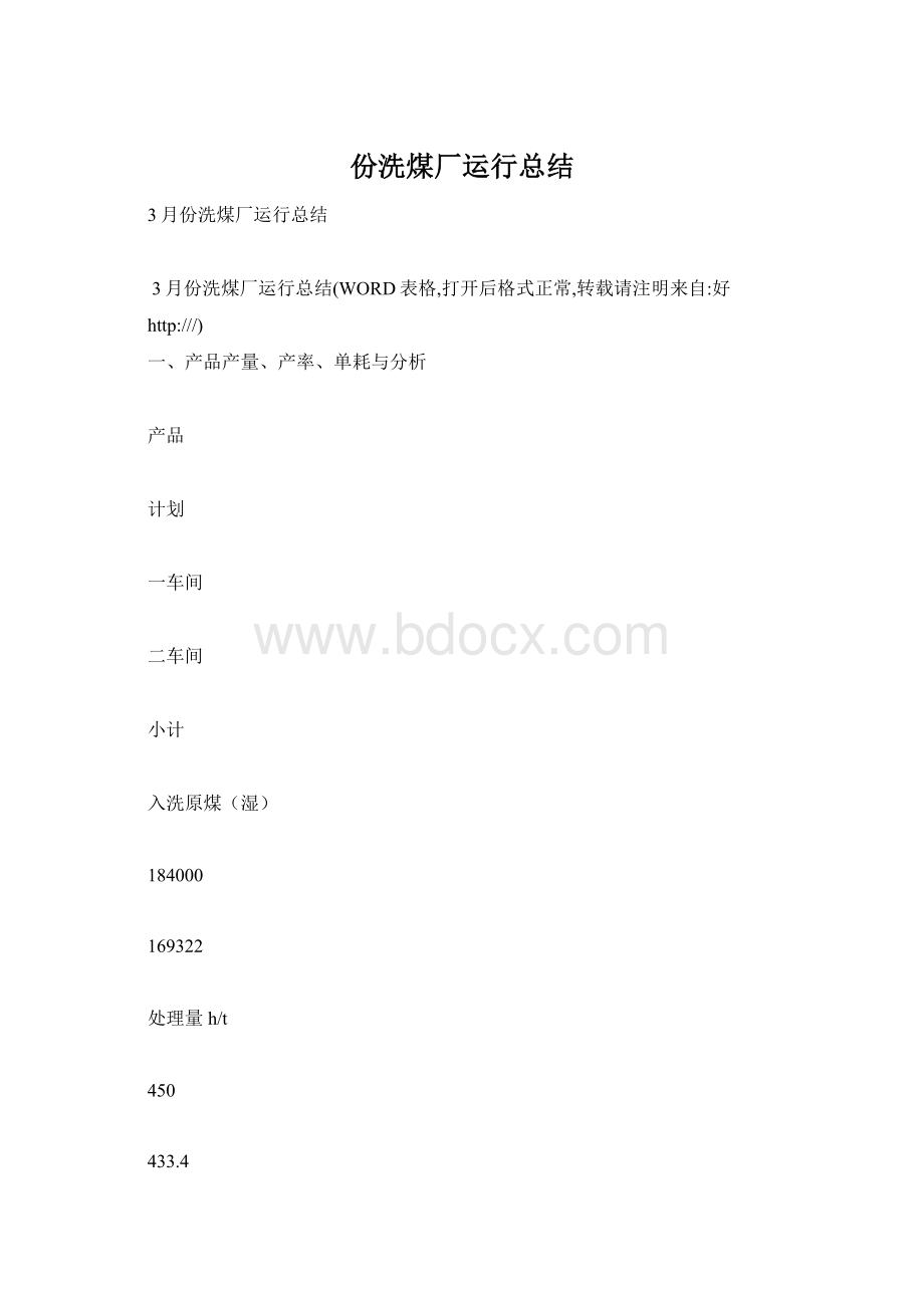 份洗煤厂运行总结文档格式.docx_第1页