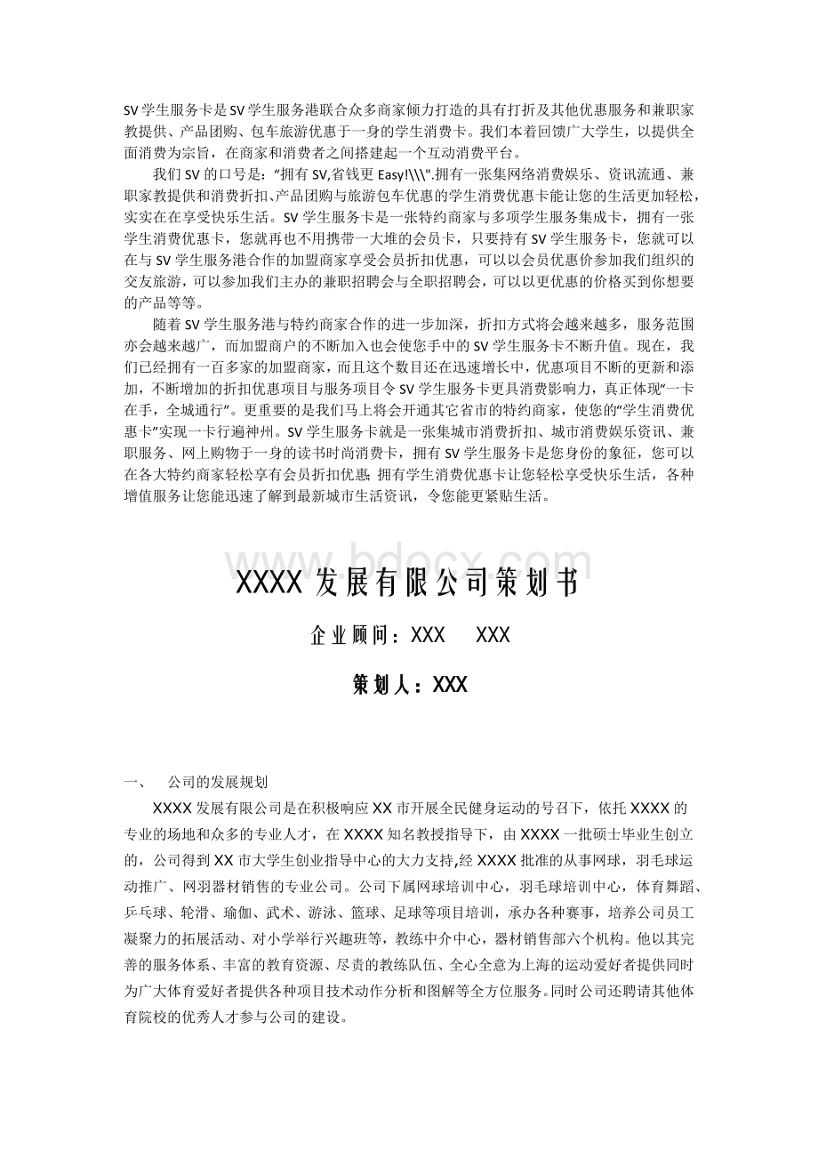XXXX发展有限公司策划书.docx