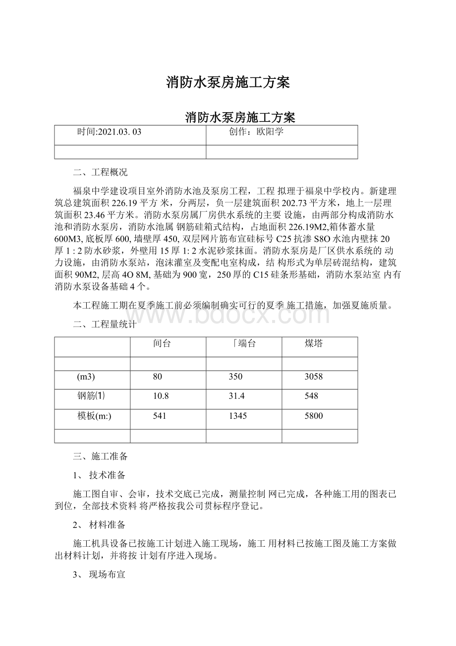 消防水泵房施工方案.docx