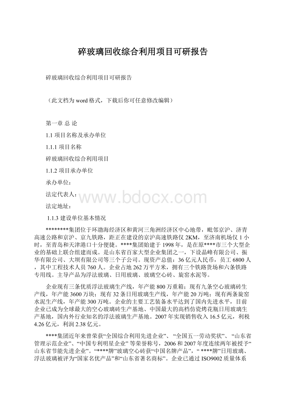 碎玻璃回收综合利用项目可研报告.docx