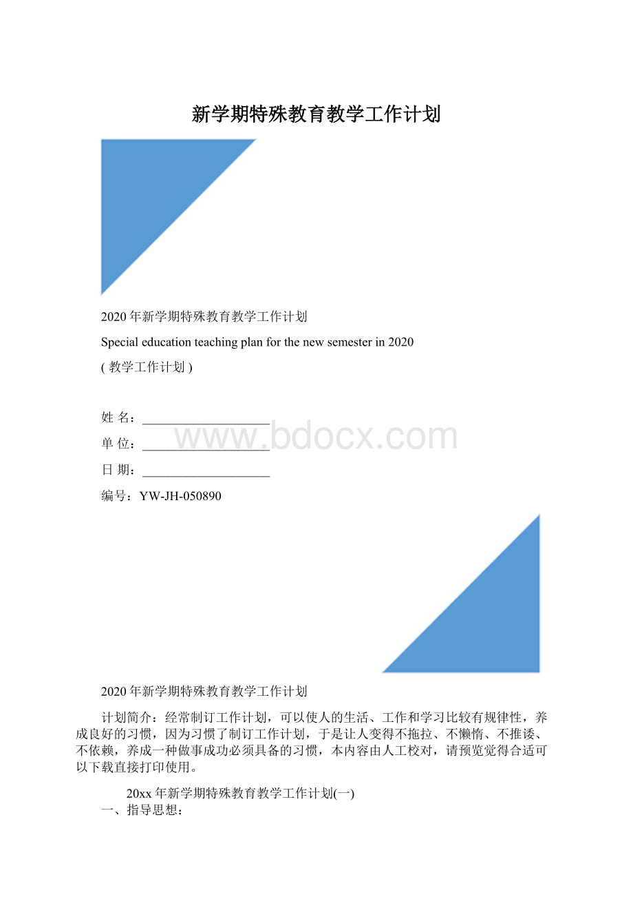 新学期特殊教育教学工作计划文档格式.docx