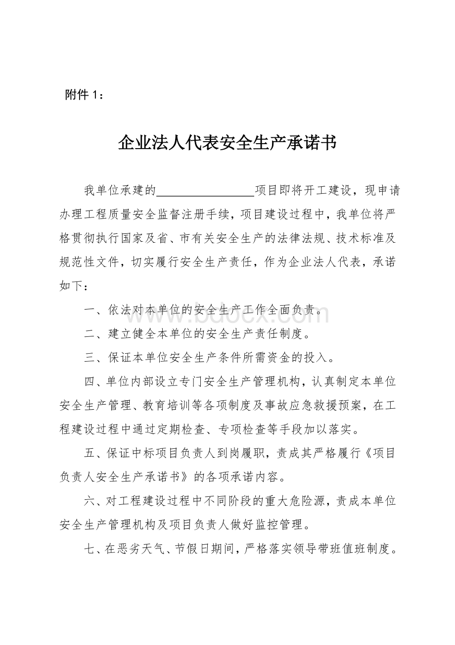 建筑企业法人代表安全生产承诺书_精品文档.doc_第1页