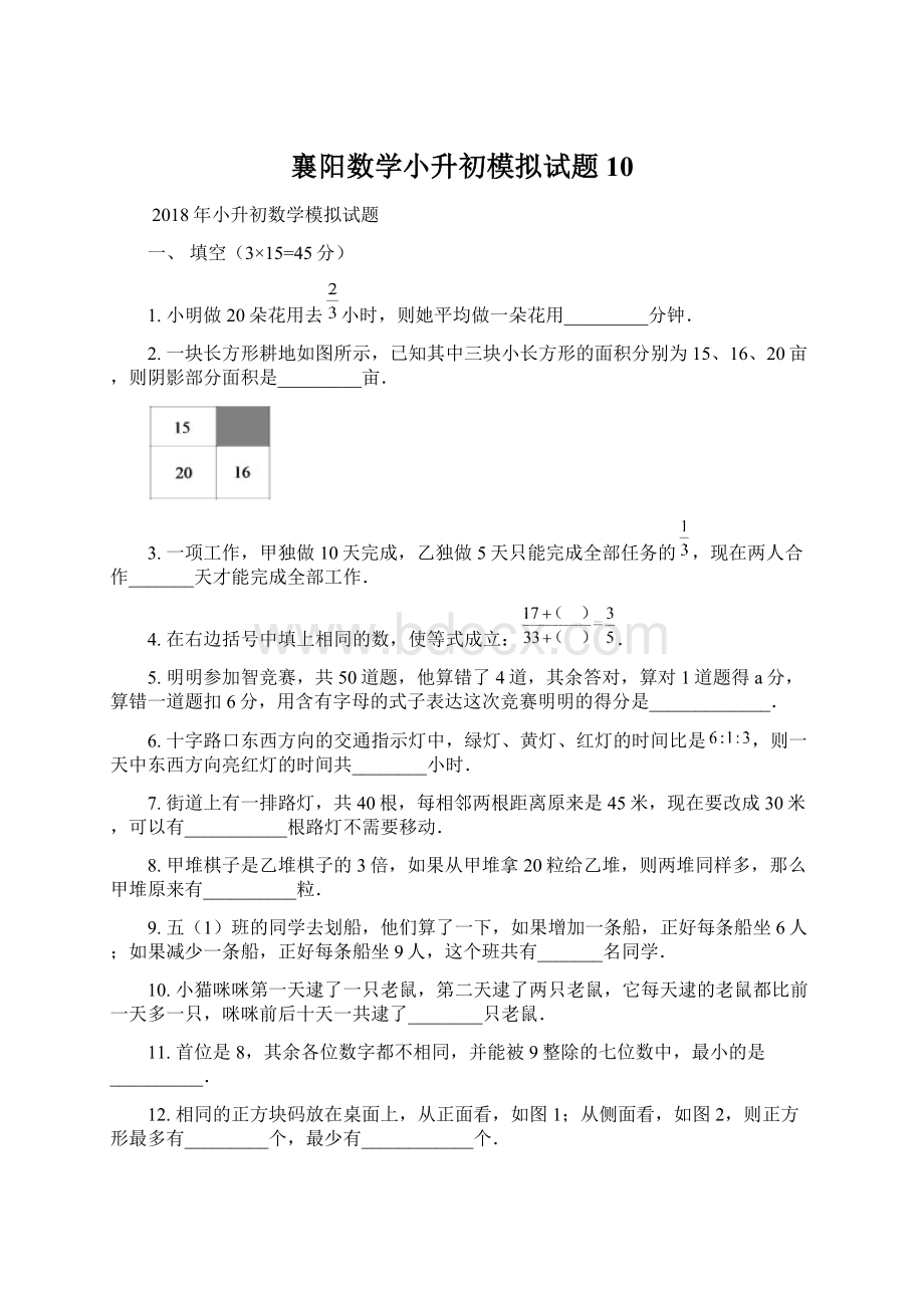 襄阳数学小升初模拟试题10Word下载.docx