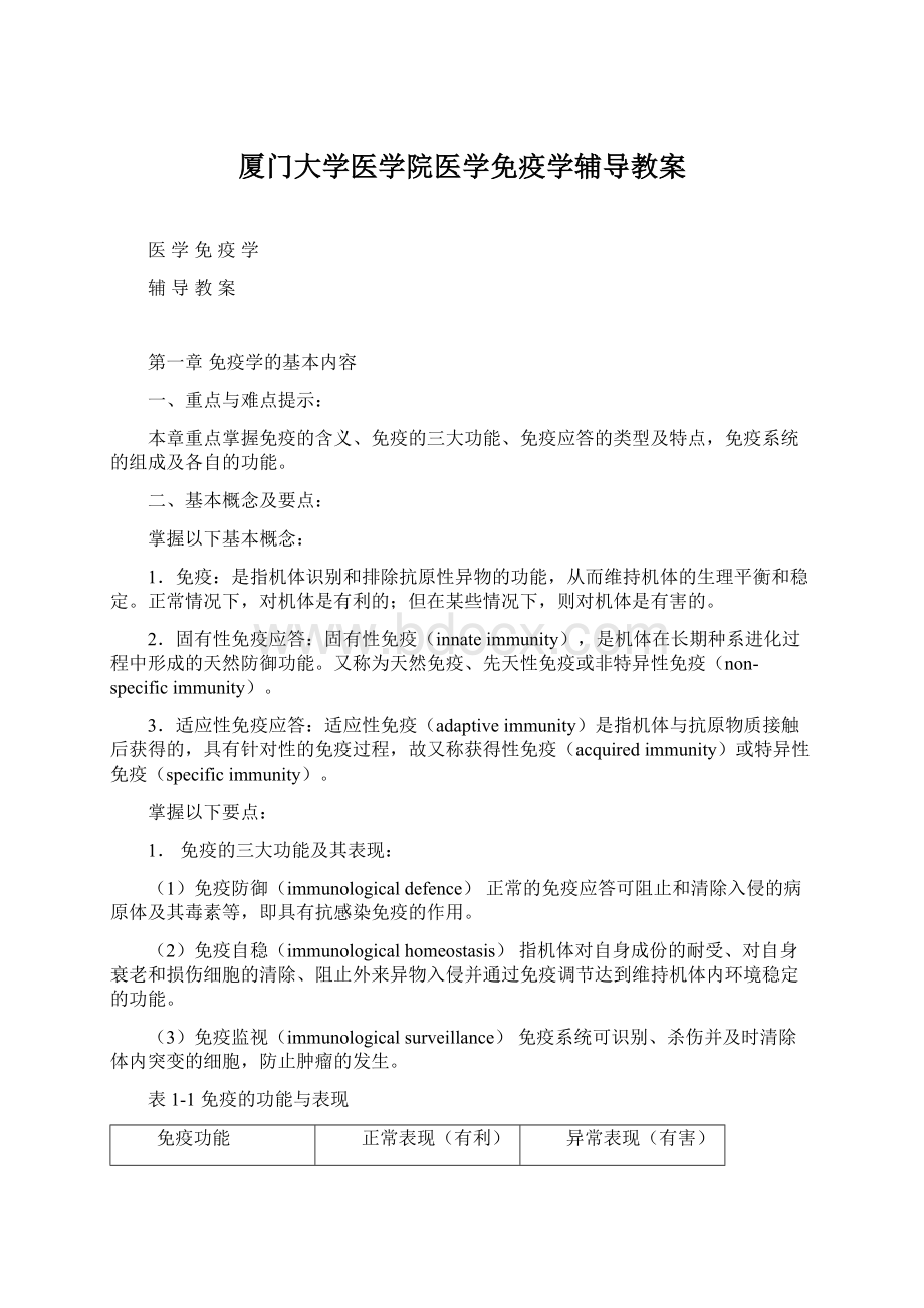 厦门大学医学院医学免疫学辅导教案Word文档格式.docx_第1页