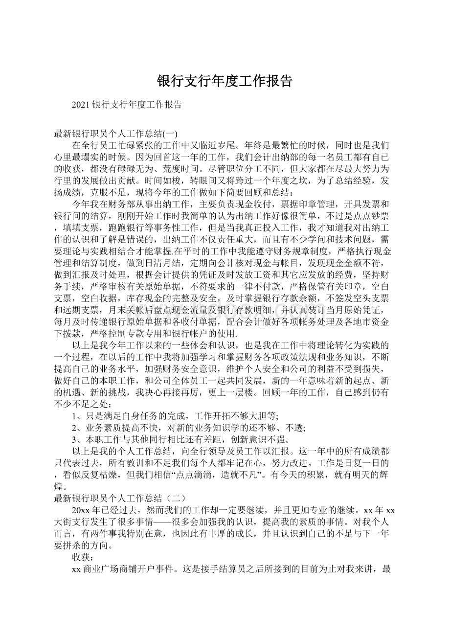 银行支行年度工作报告Word文档下载推荐.docx_第1页