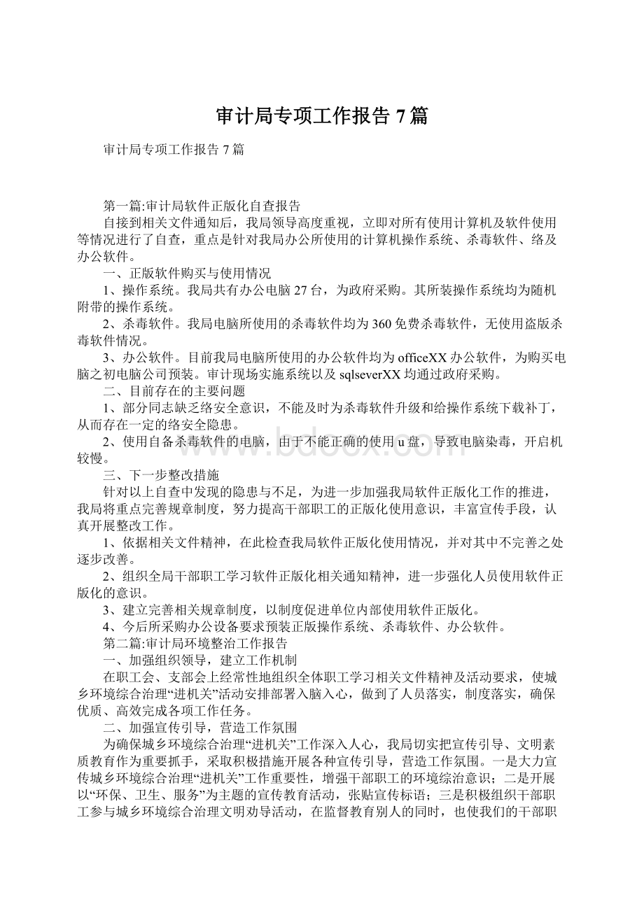 审计局专项工作报告7篇Word格式文档下载.docx_第1页