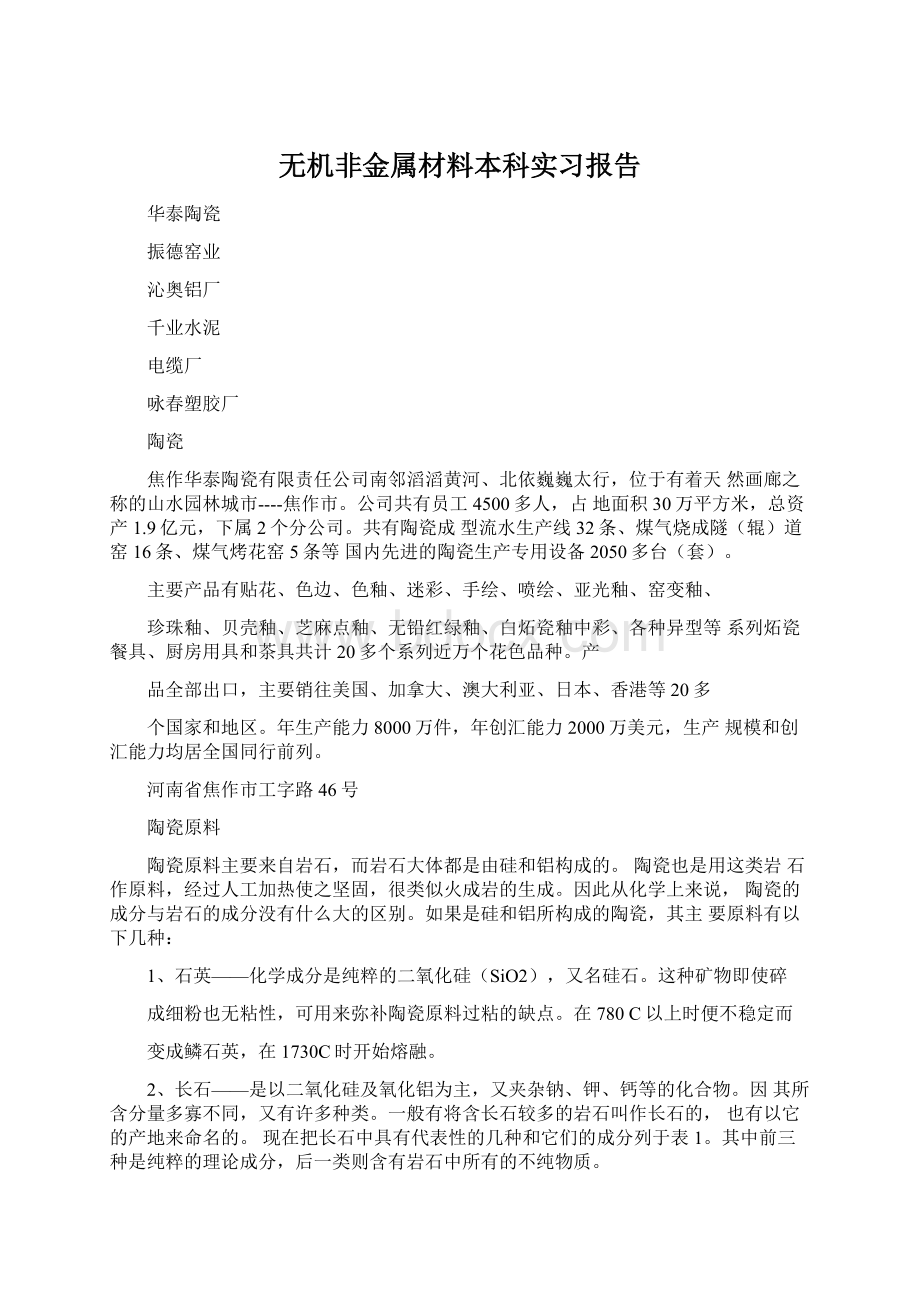 无机非金属材料本科实习报告Word下载.docx_第1页