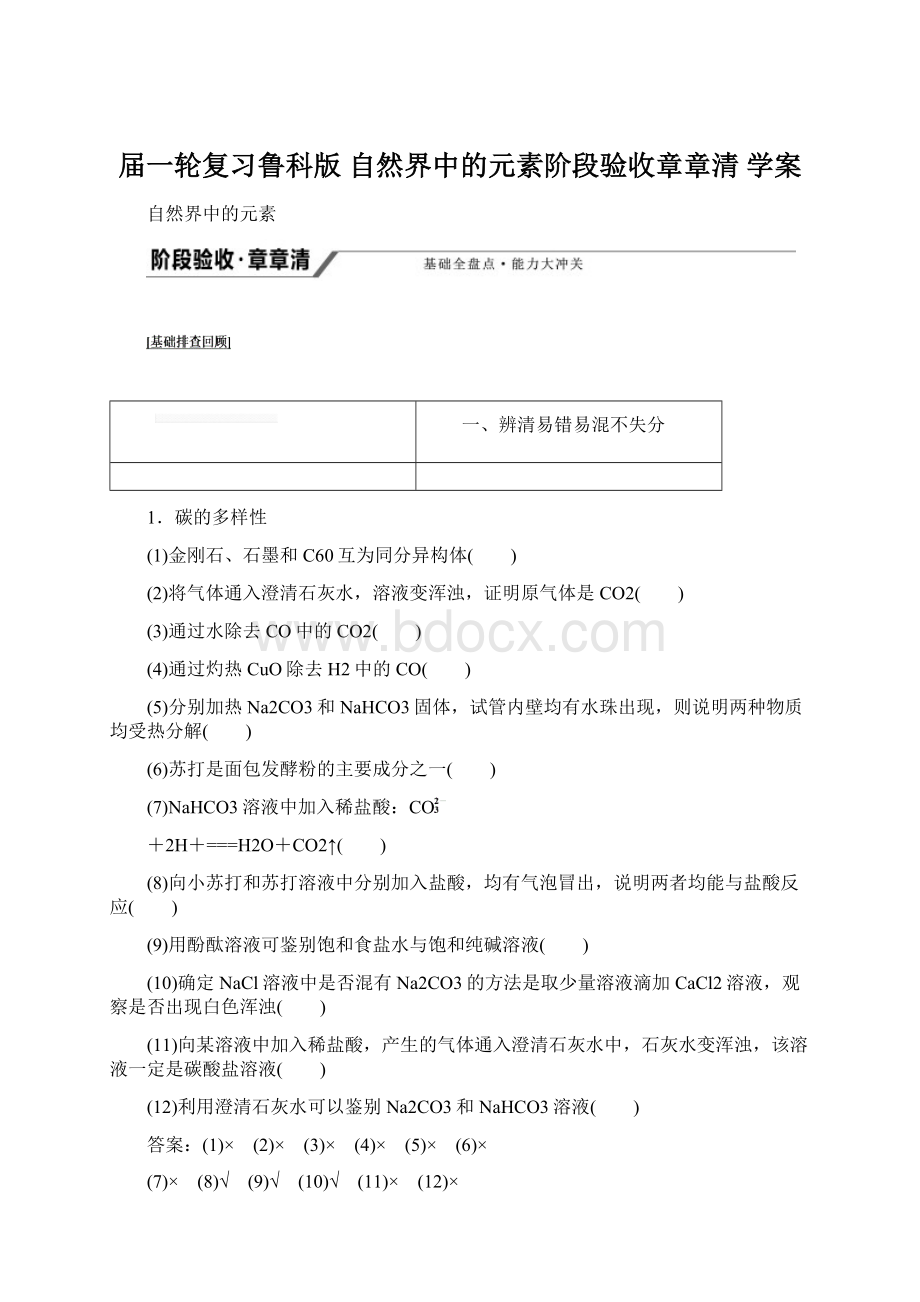 届一轮复习鲁科版 自然界中的元素阶段验收章章清 学案Word格式.docx