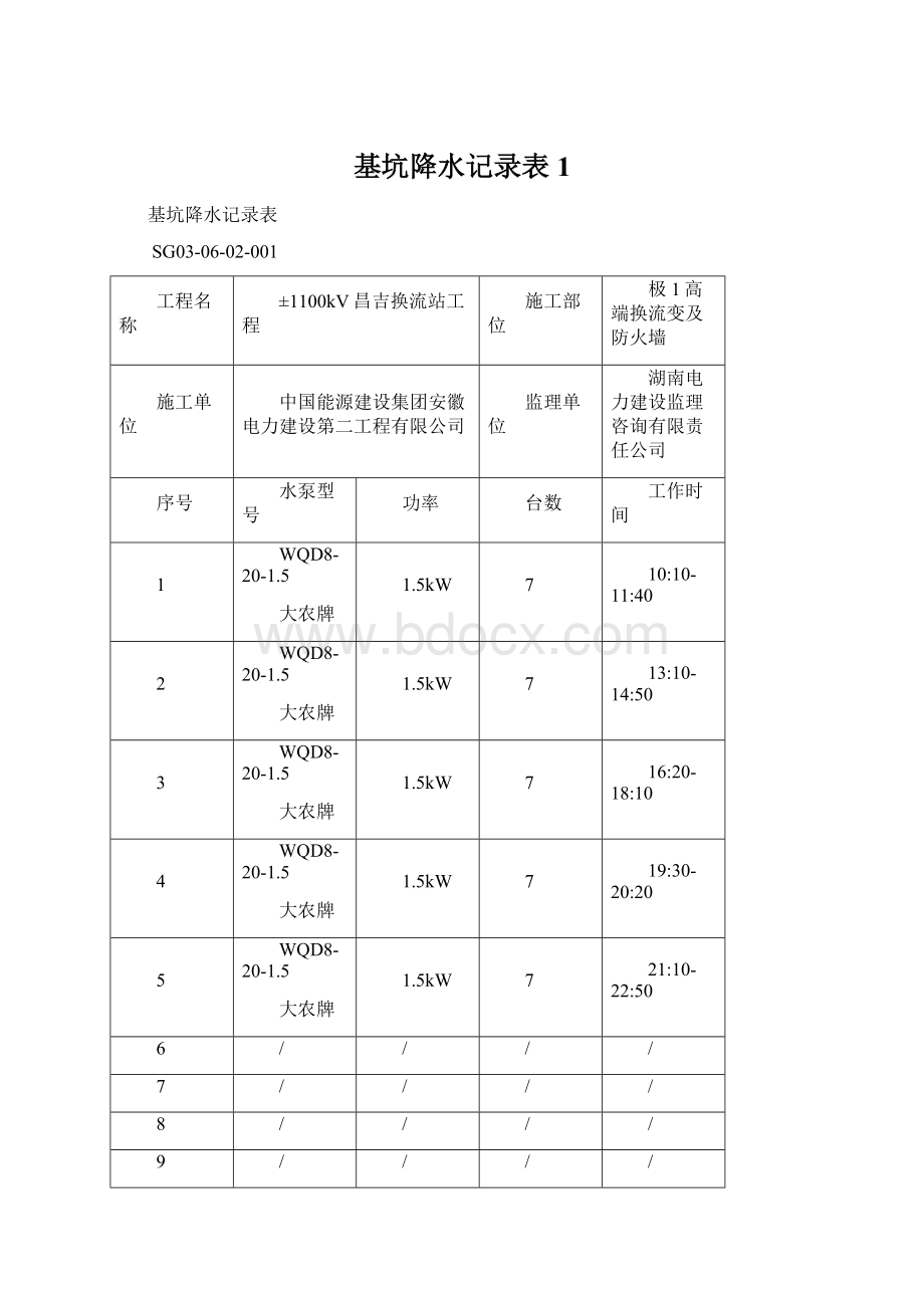 基坑降水记录表1Word文件下载.docx